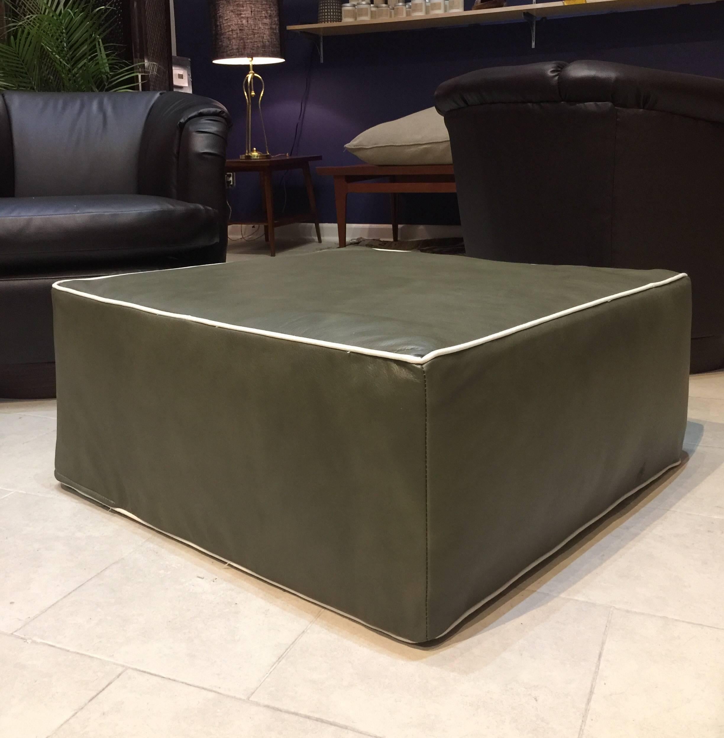 Regal Olive Green Leather and canvas oversized ottoman, custom design by Matter & Bone. Made to order.

Measures: W: 28
