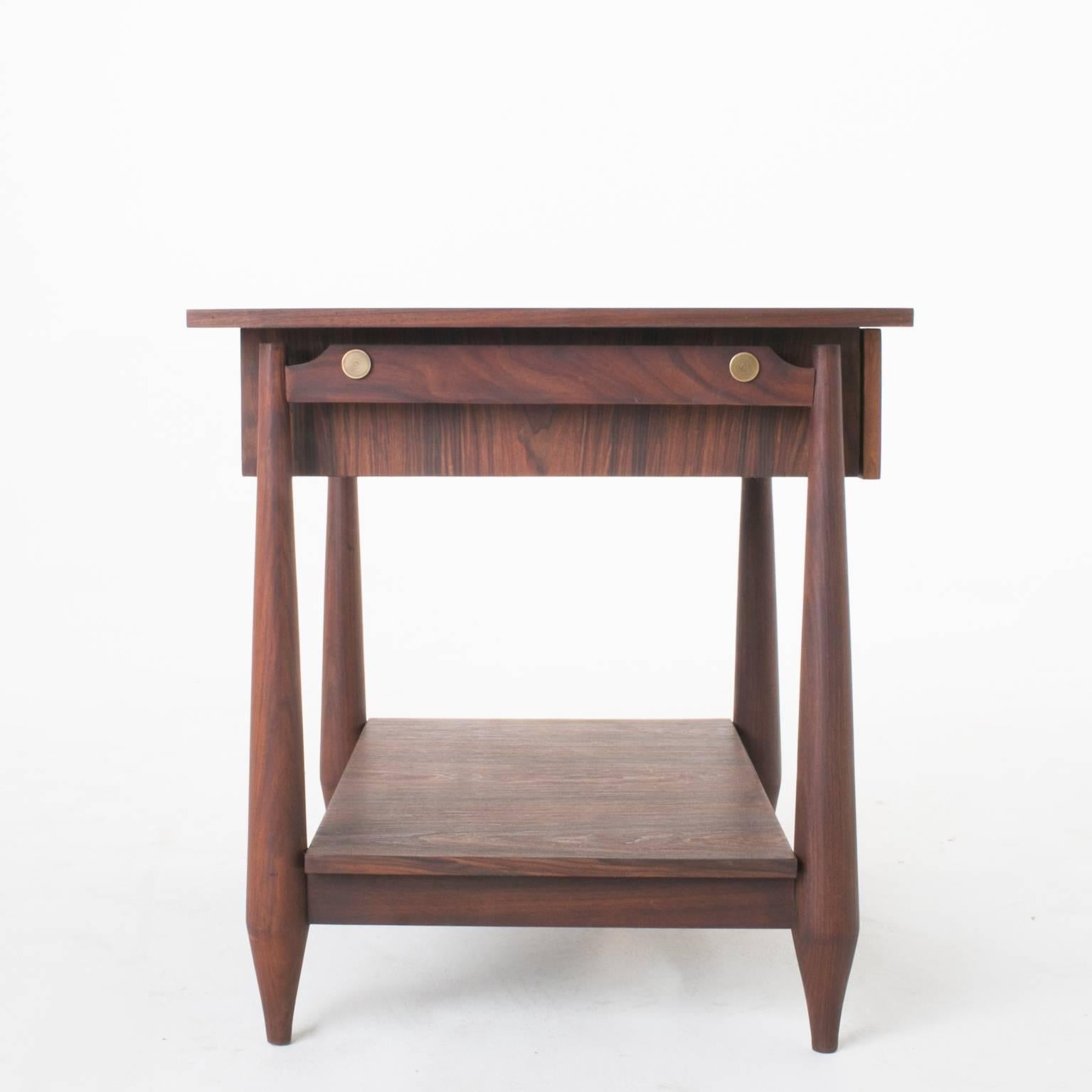 Pair of Brazilian Rosewood Nightstands with Sculptural Legs and Floating Drawer For Sale 1