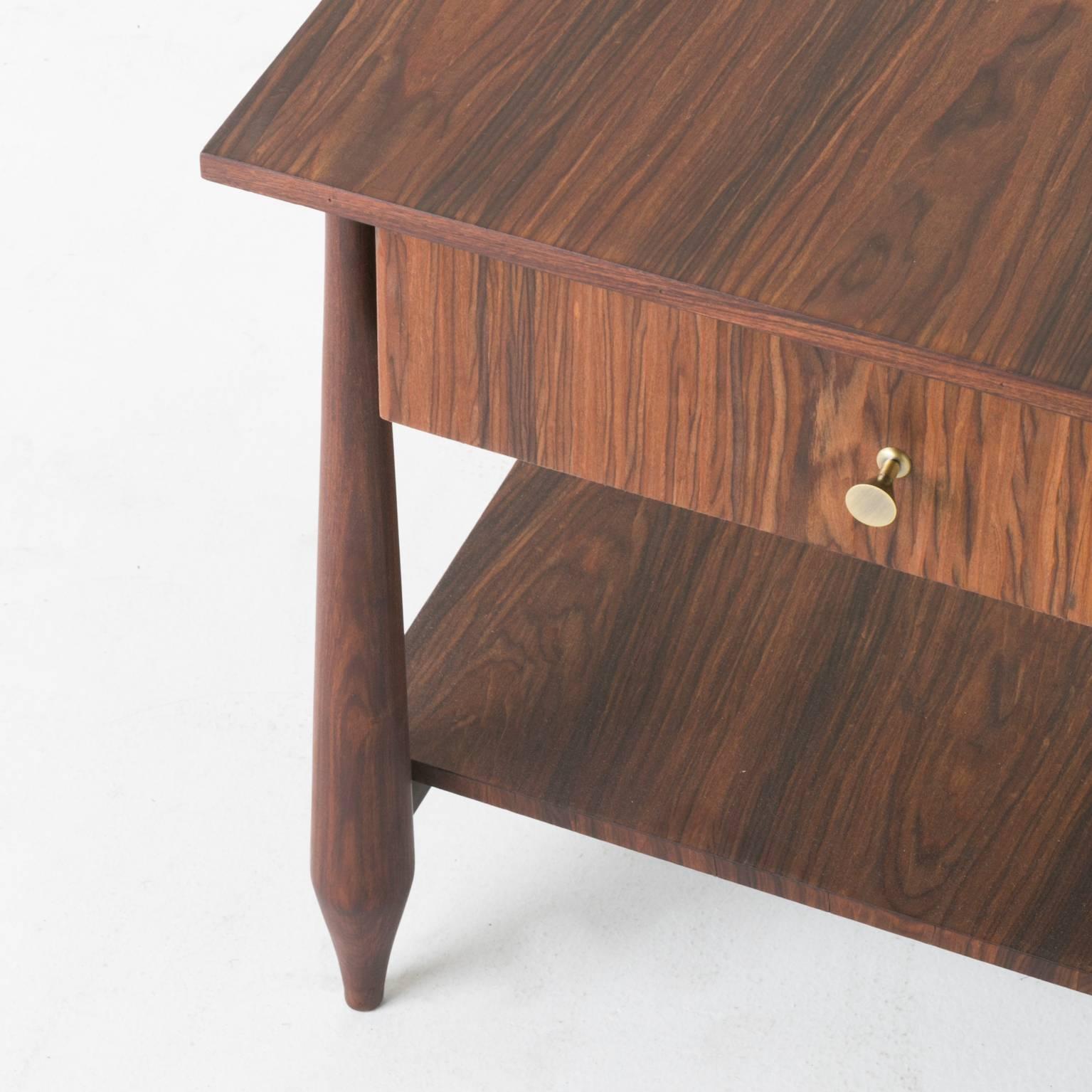 Pair of Brazilian Rosewood Nightstands with Sculptural Legs and Floating Drawer For Sale 4