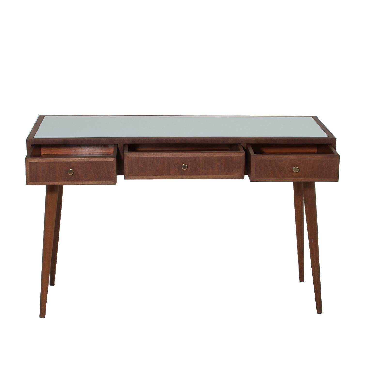 Mid-20th Century Giuseppe Scapinelli Three-Drawer Brazilian Hardwood Desk with White Glass Top For Sale