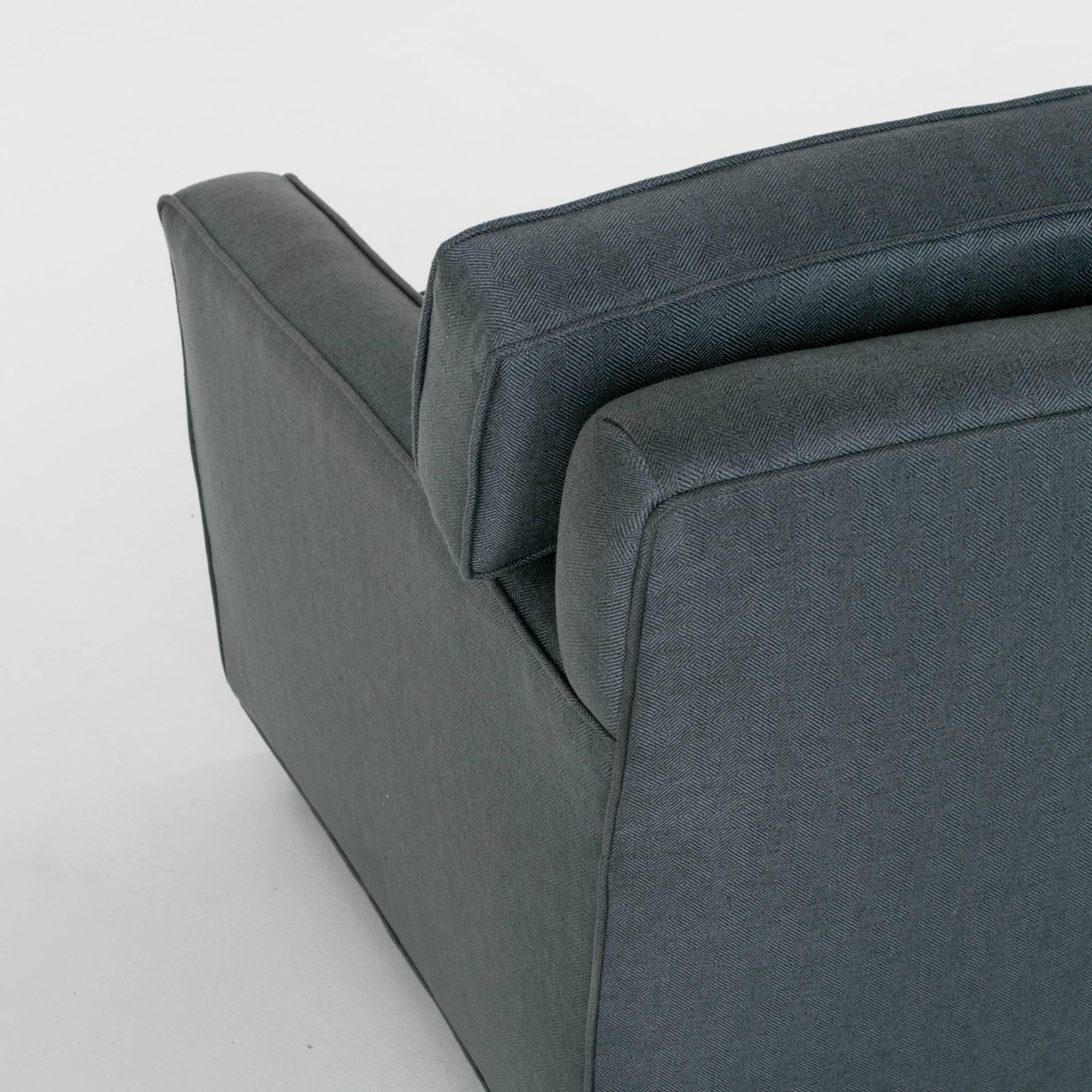 American Mid-Century Angular Gray Sofa Love Seat Settee with Black Oil Walnut Feet For Sale