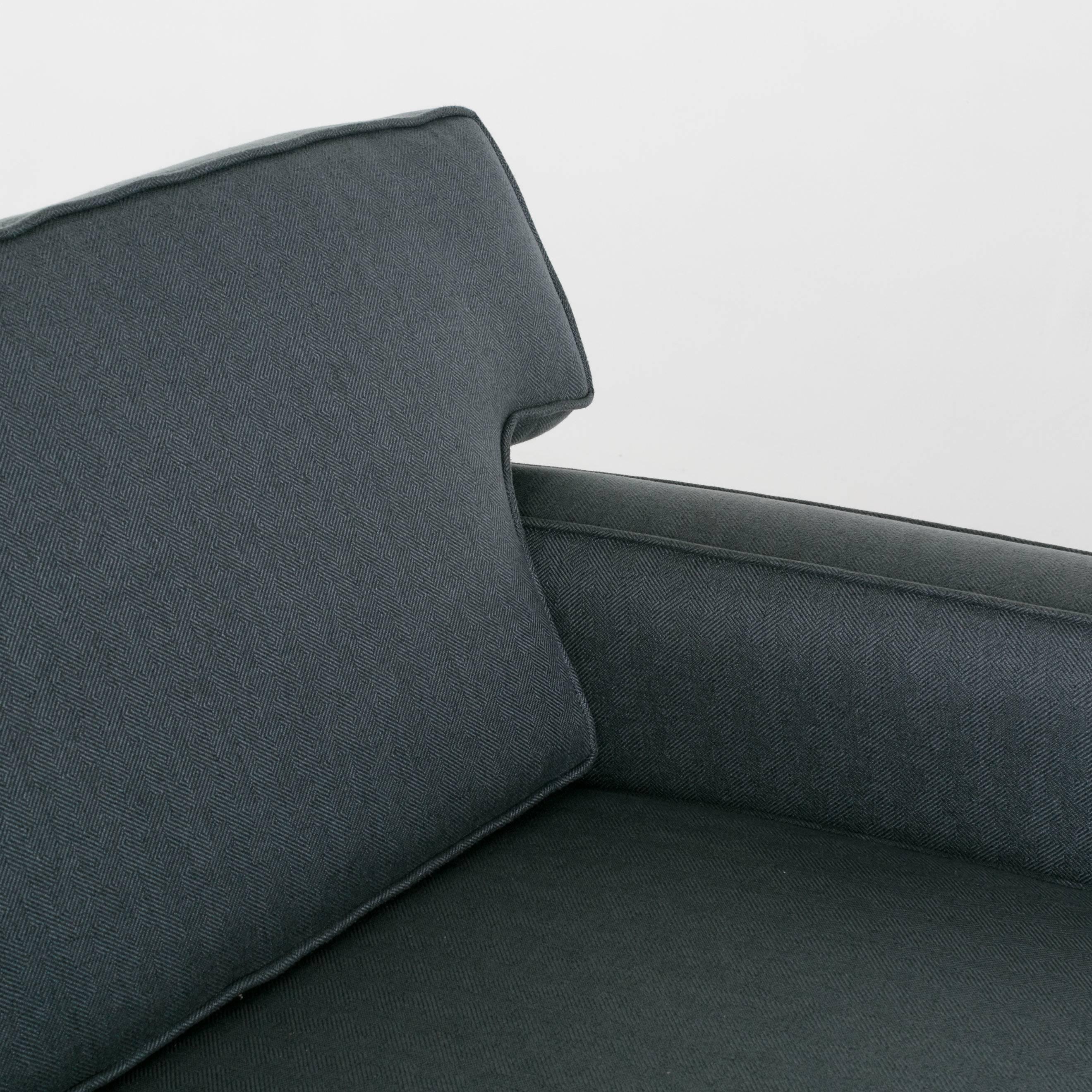 Mid-Century Angular Gray Sofa Love Seat Settee with Black Oil Walnut Feet For Sale 1