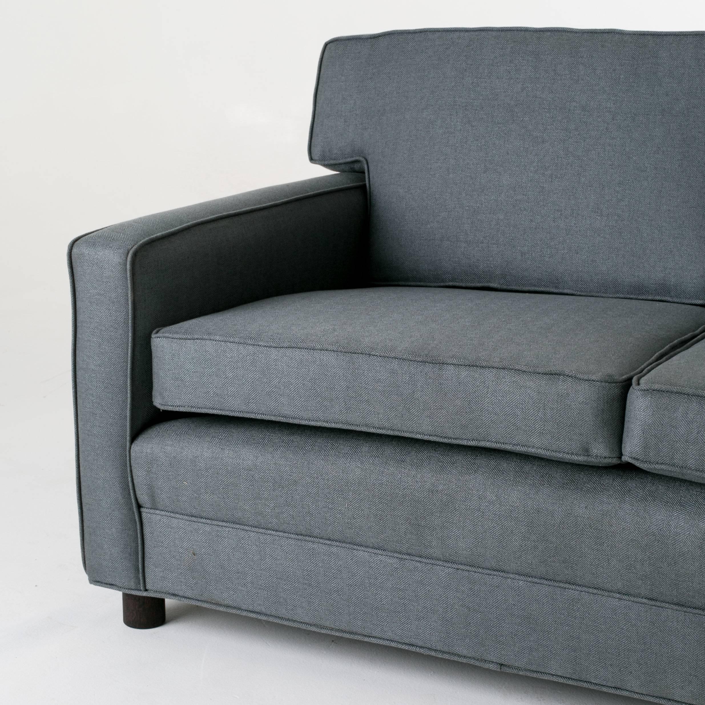 Mid-20th Century Mid-Century Angular Gray Sofa Love Seat Settee with Black Oil Walnut Feet For Sale
