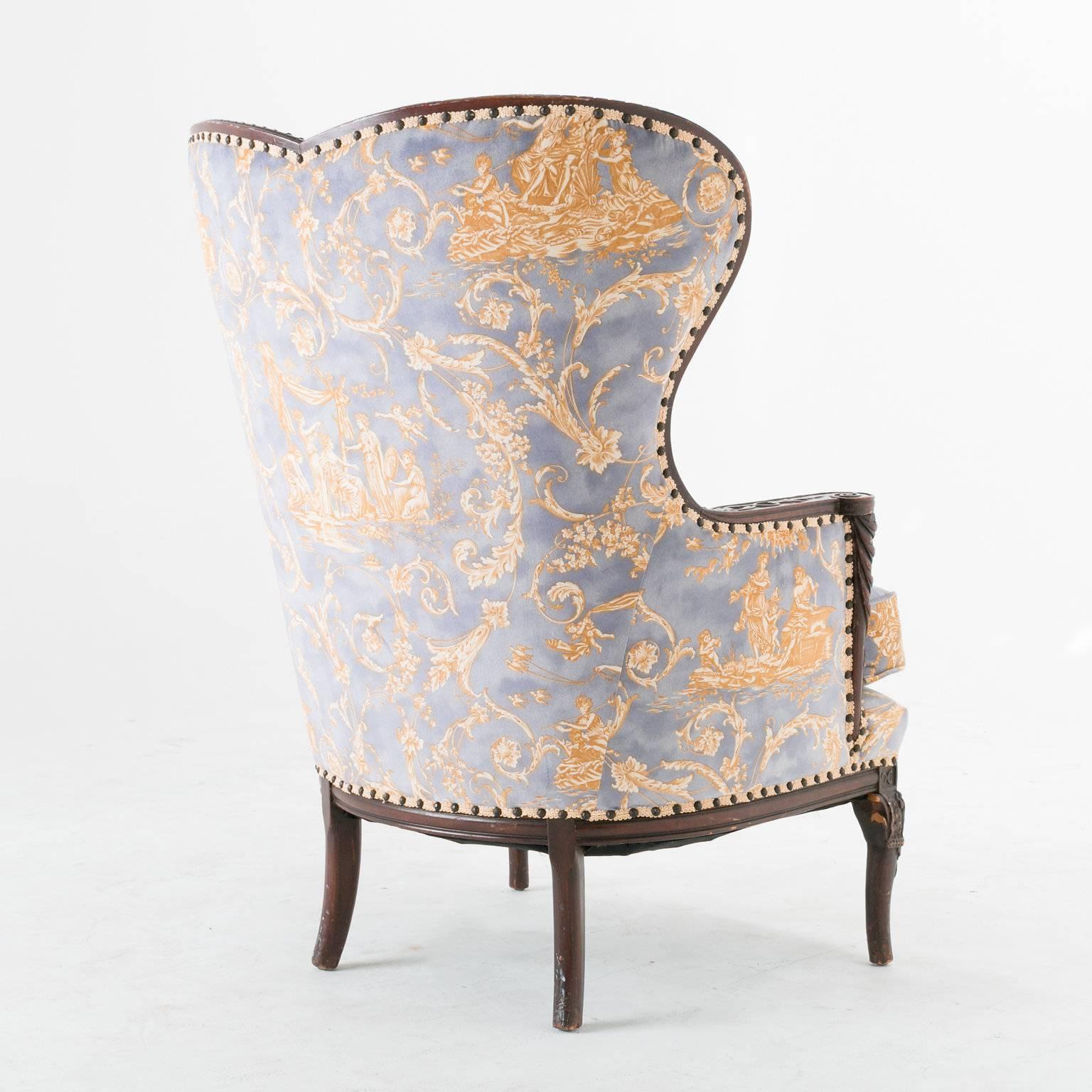 Unusual Louis XV Heart Shape Bergère Armchair with Hermes Toile Upholstery 2