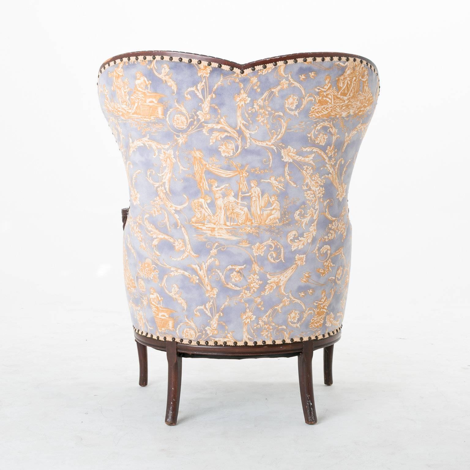 Unusual Louis XV Heart Shape Bergère Armchair with Hermes Toile Upholstery 3