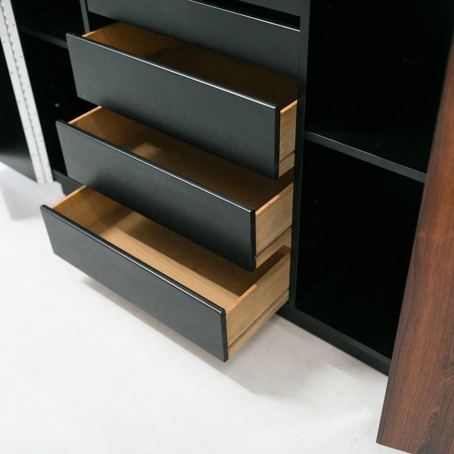 Mid-Century Modern Harvey Probber Tall Walnut Cabinet Dresser Chest with Black Shelves For Sale