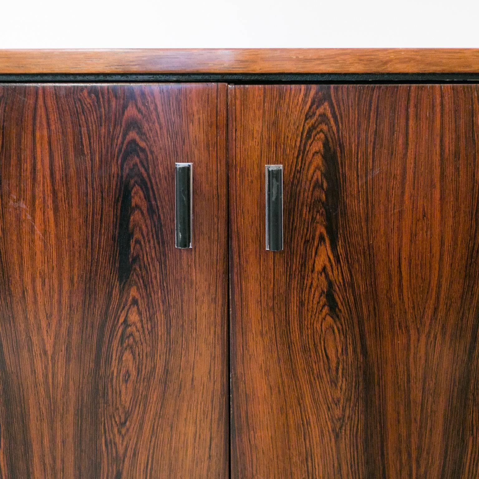 Harvey Probber Tall Walnut Cabinet Dresser Chest with Black Shelves For Sale 2