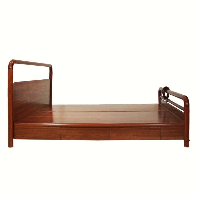 American Carved Teak and Bentwood Craftsman Revolution Style Platform Bed For Sale