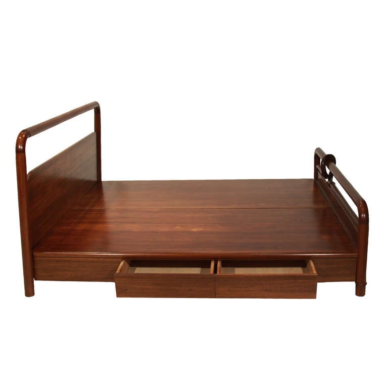 Carved Teak and Bentwood Craftsman Revolution Style Platform Bed In Good Condition For Sale In Los Angeles, CA