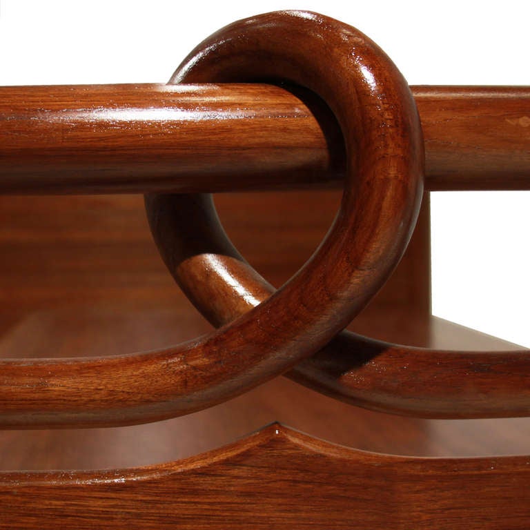 Carved Teak and Bentwood Craftsman Revolution Style Platform Bed For Sale 1