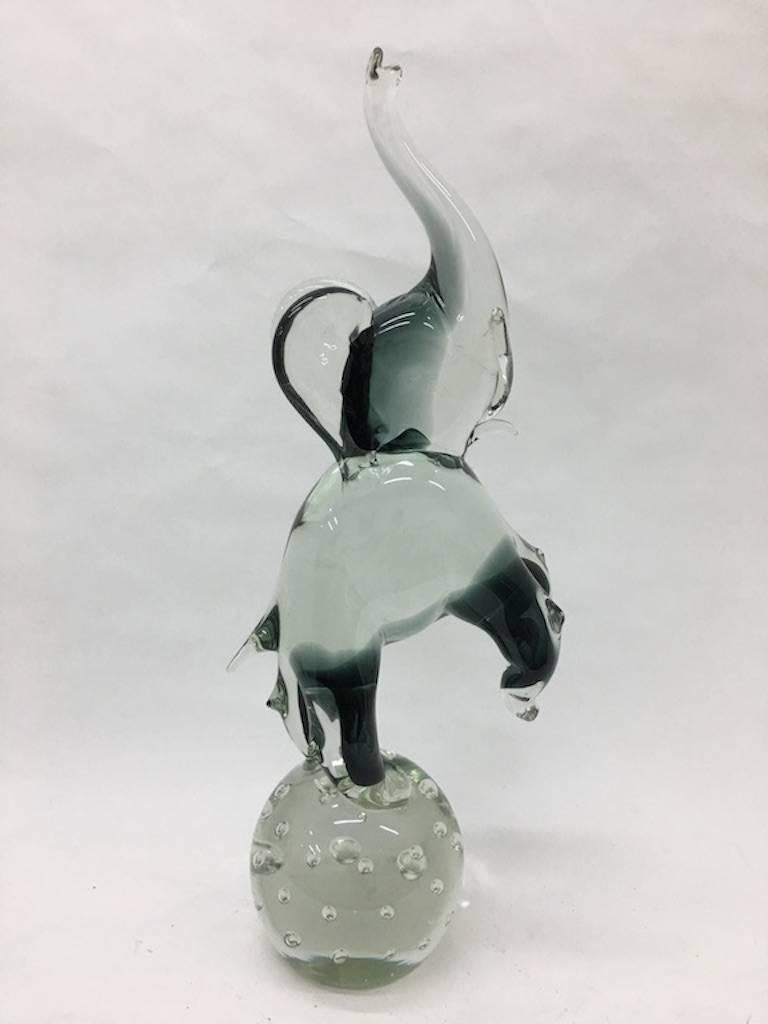 Murano glass elephant in gray color, made in the 1970s, good conditions overall.