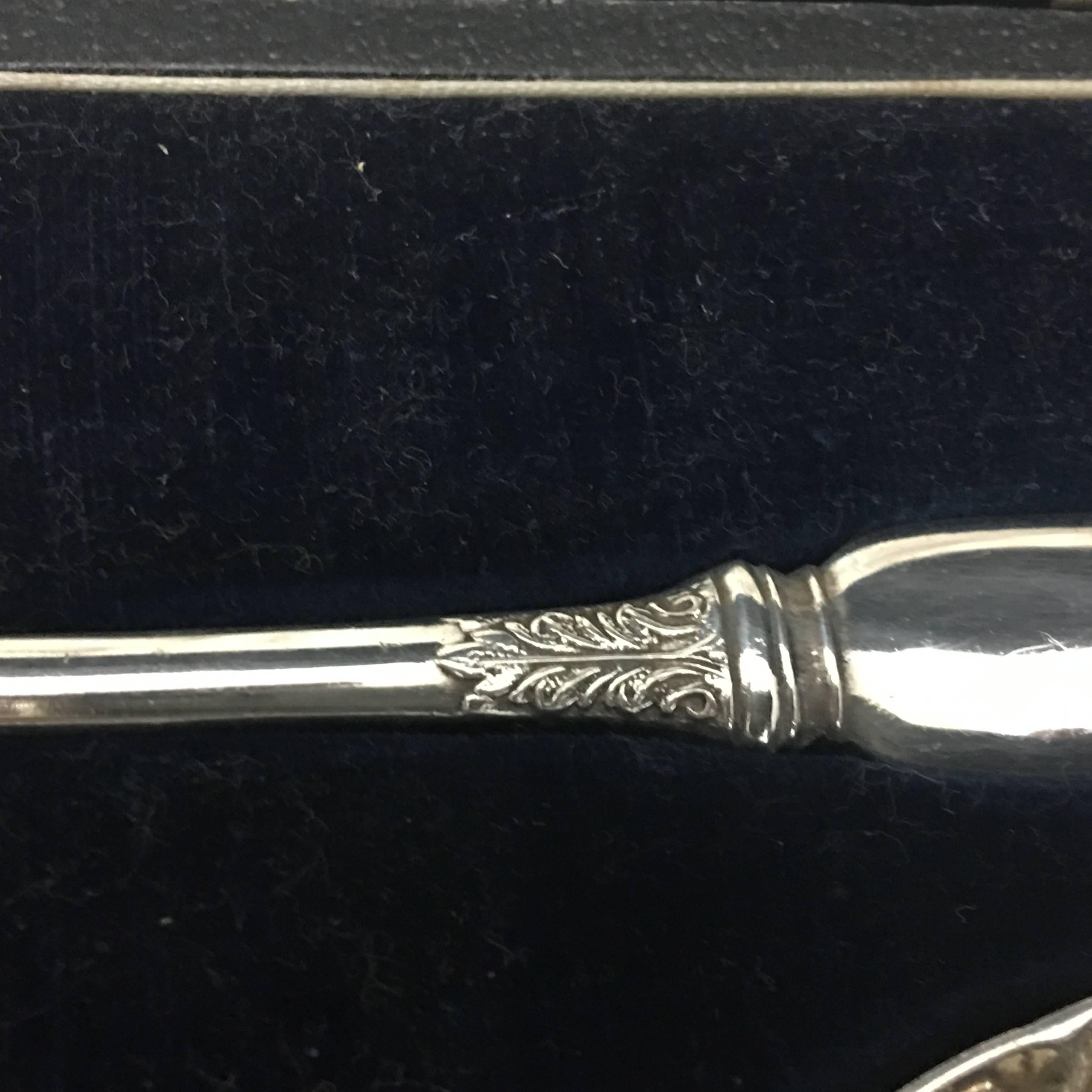 Pair of Victorian Silver Plate Spoons in a Box England, circa 1870 In Excellent Condition In Aci Castello, IT
