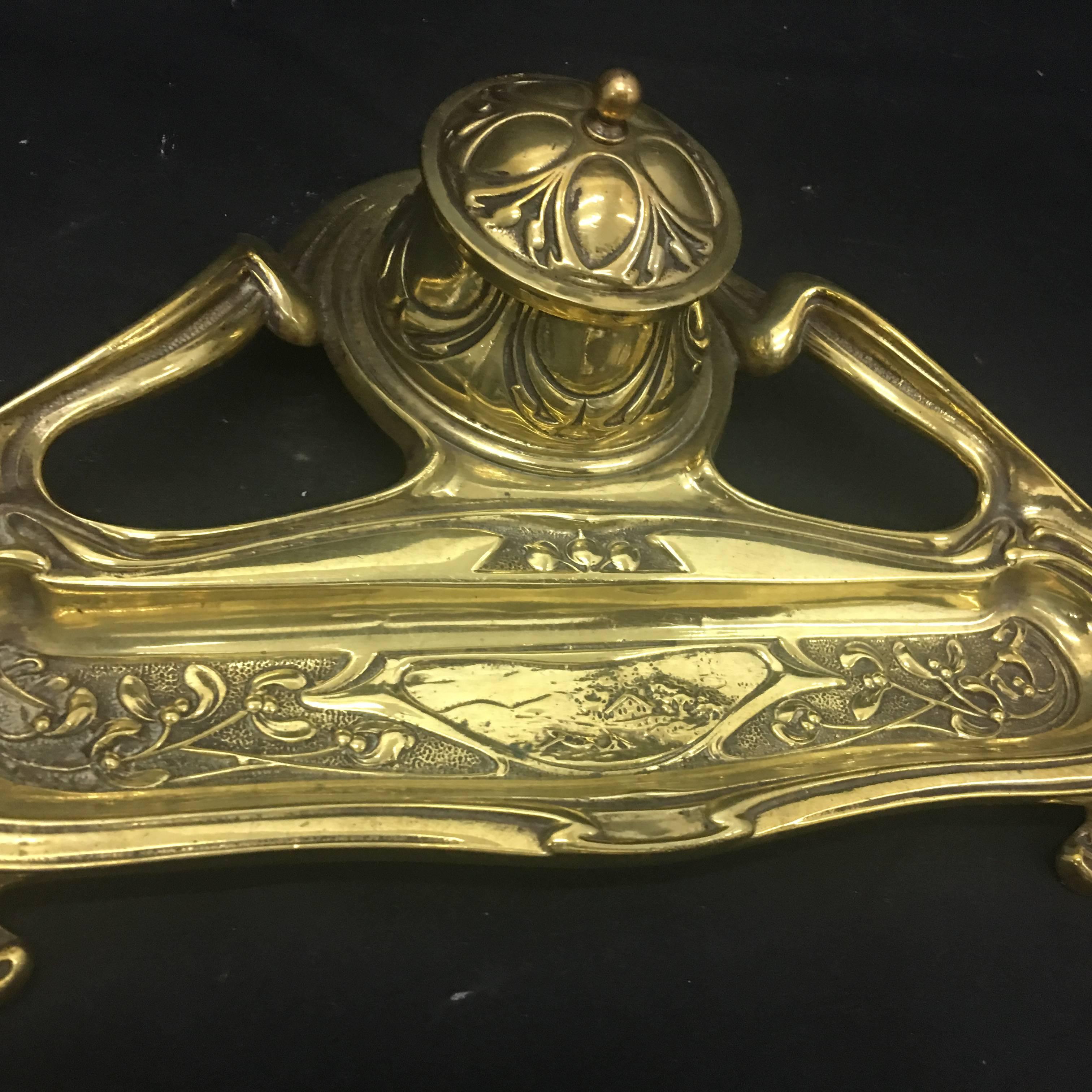 Early 20th Century Art Nouveau Brass Inkwell, circa 1900