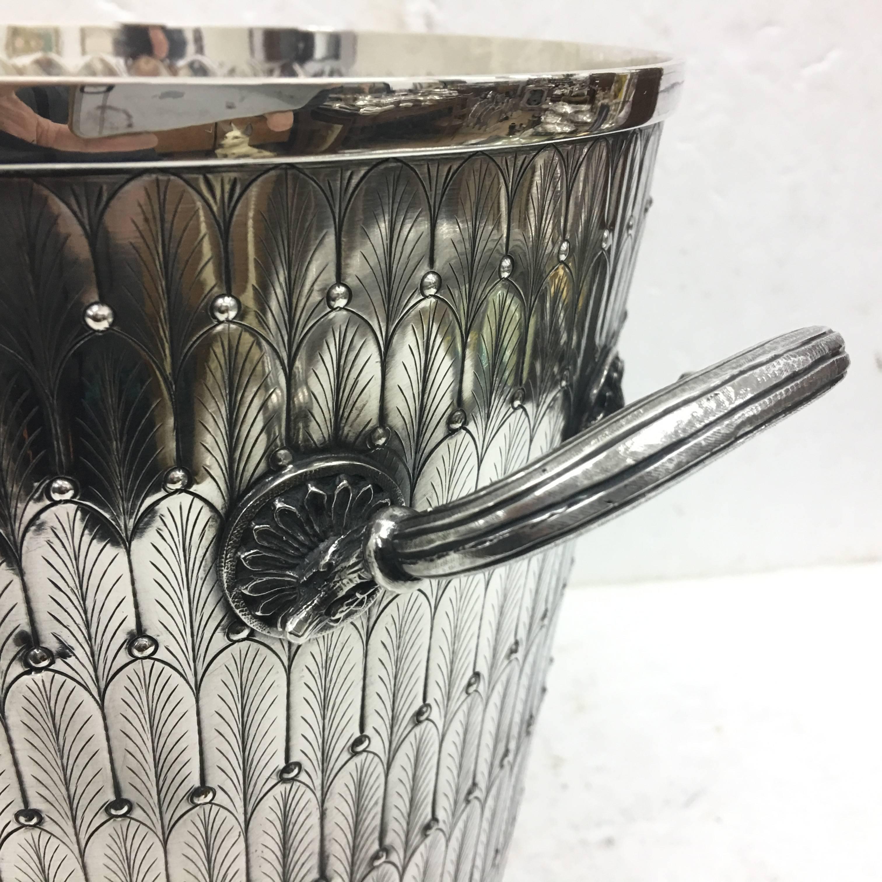 Hand-Crafted Italian Silver Wine Cooler and Ice Bucket by Silvart, circa 1970