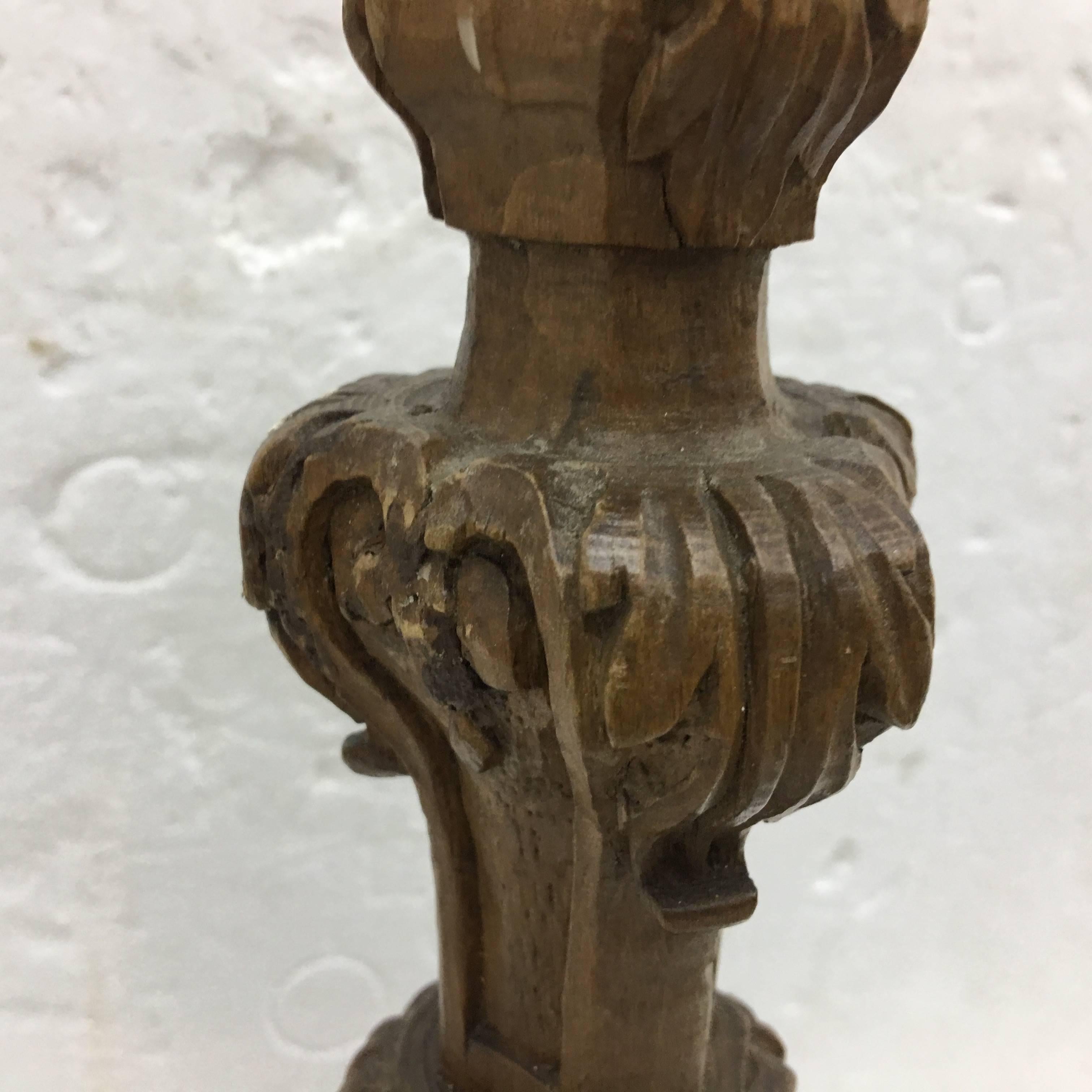 Early 19th Century Sicilian Antique Hand-Carved Wood Candlestick, circa 1800