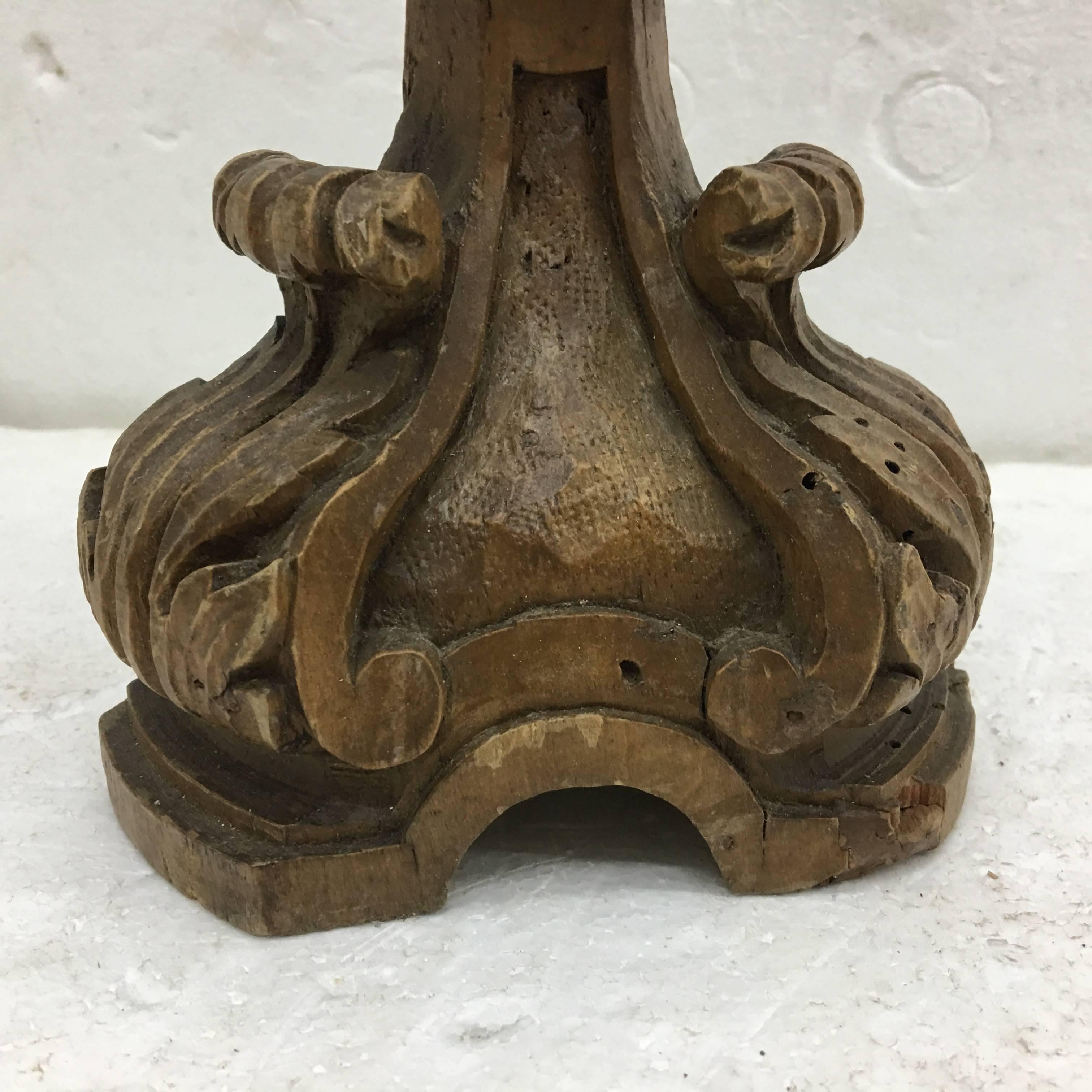 Sicilian Antique Hand-Carved Wood Candlestick, circa 1800 4