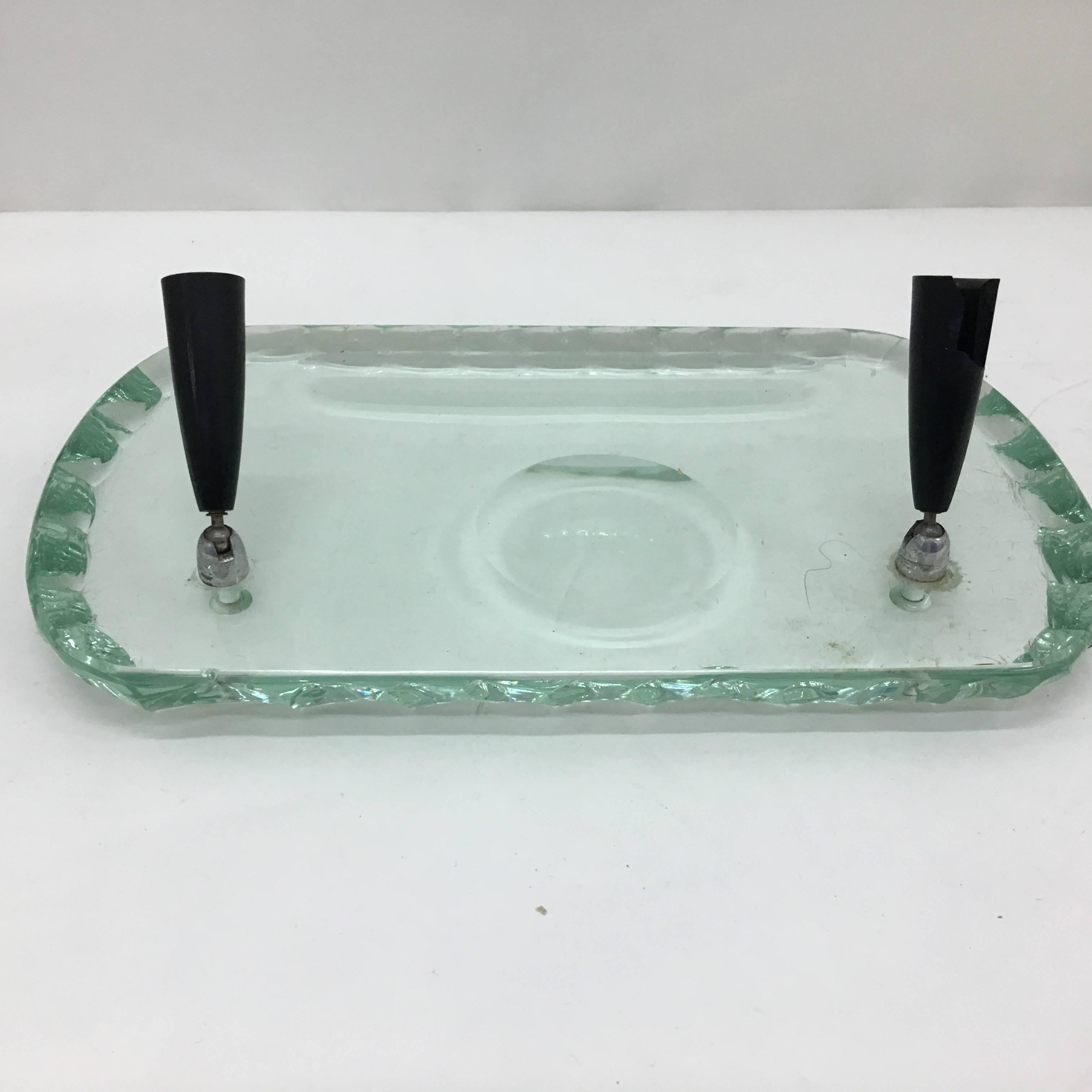 Cut Glass 1950s Fontana Arte Attributed Mid-Century Modern Glass Italian Desk Set For Sale