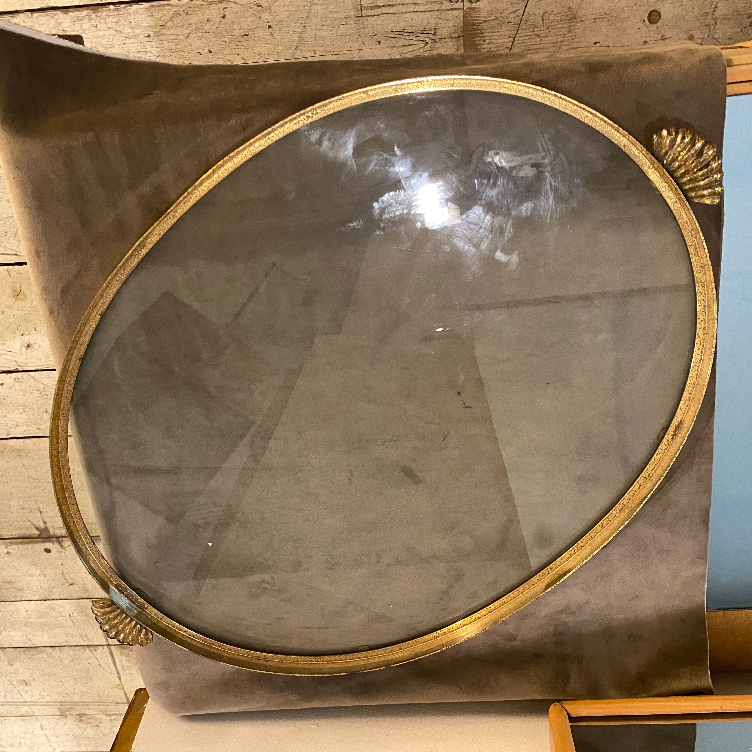 1950s Mid-Century Modern Brass and Glass Italian Oval Tray In Good Condition In Aci Castello, IT