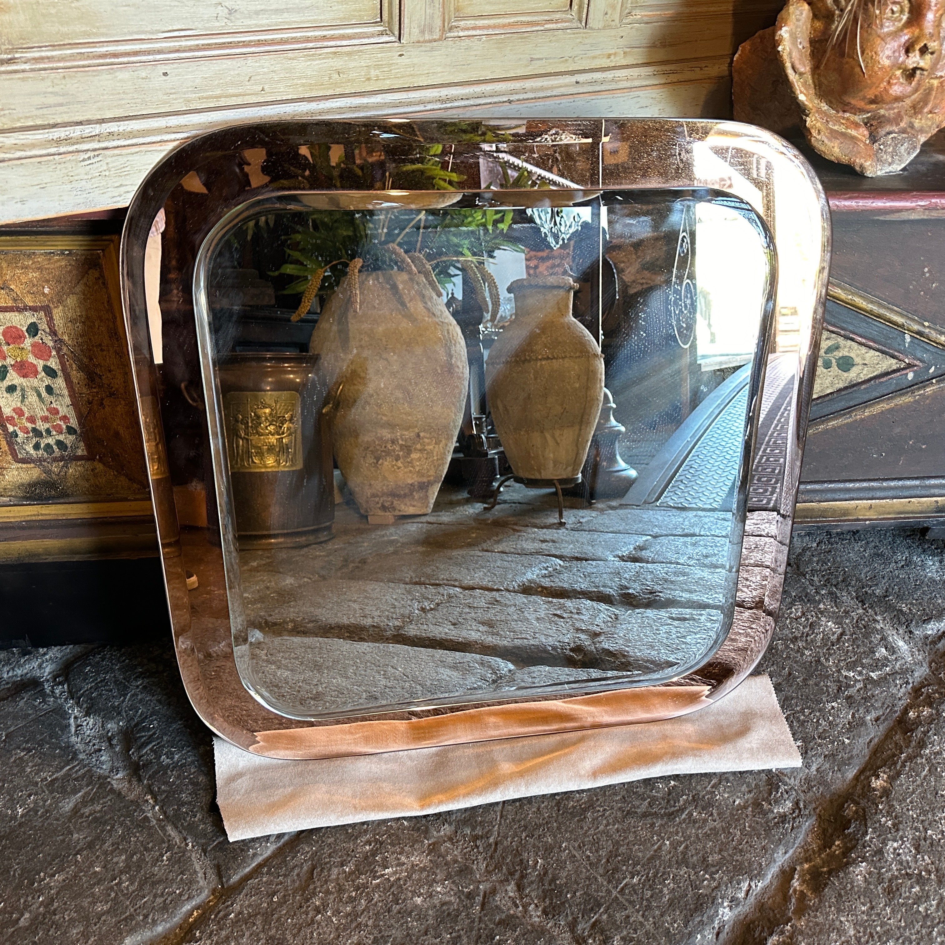 Quadratischer Wandspiegel aus rosa und klarem Glas von Lupi Cristal Luxor, Space Age, 1970er Jahre (Italienisch) im Angebot