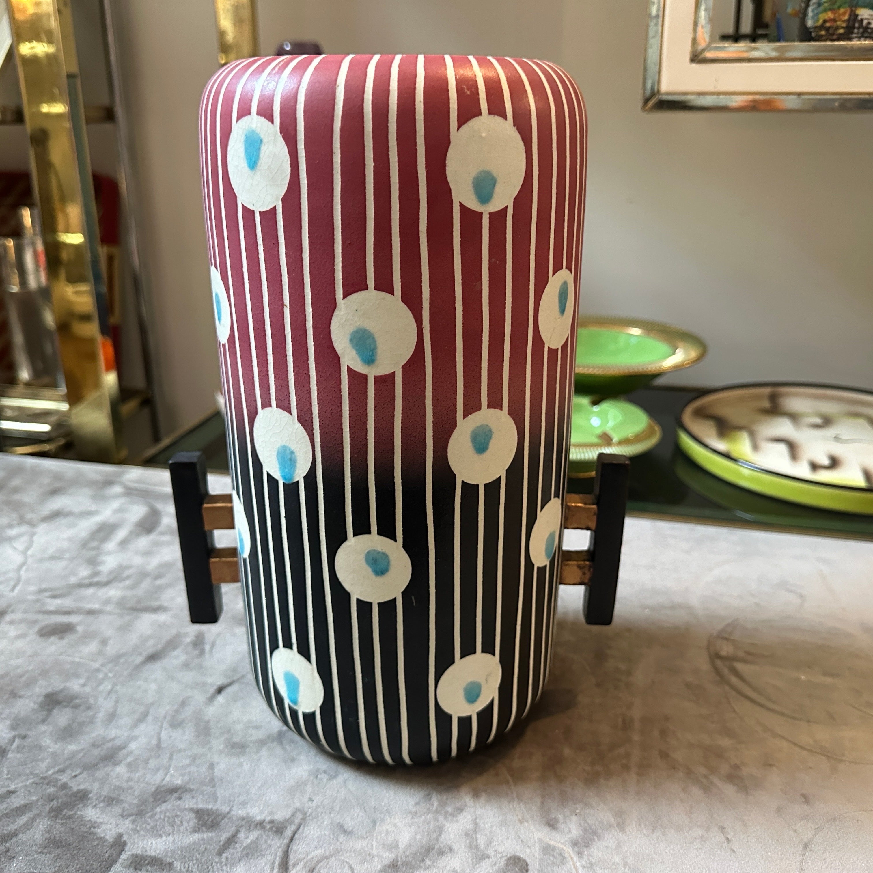 1960s Mid-Century Modern Hand-Painted Ceramic Italian Vase by Bellaria