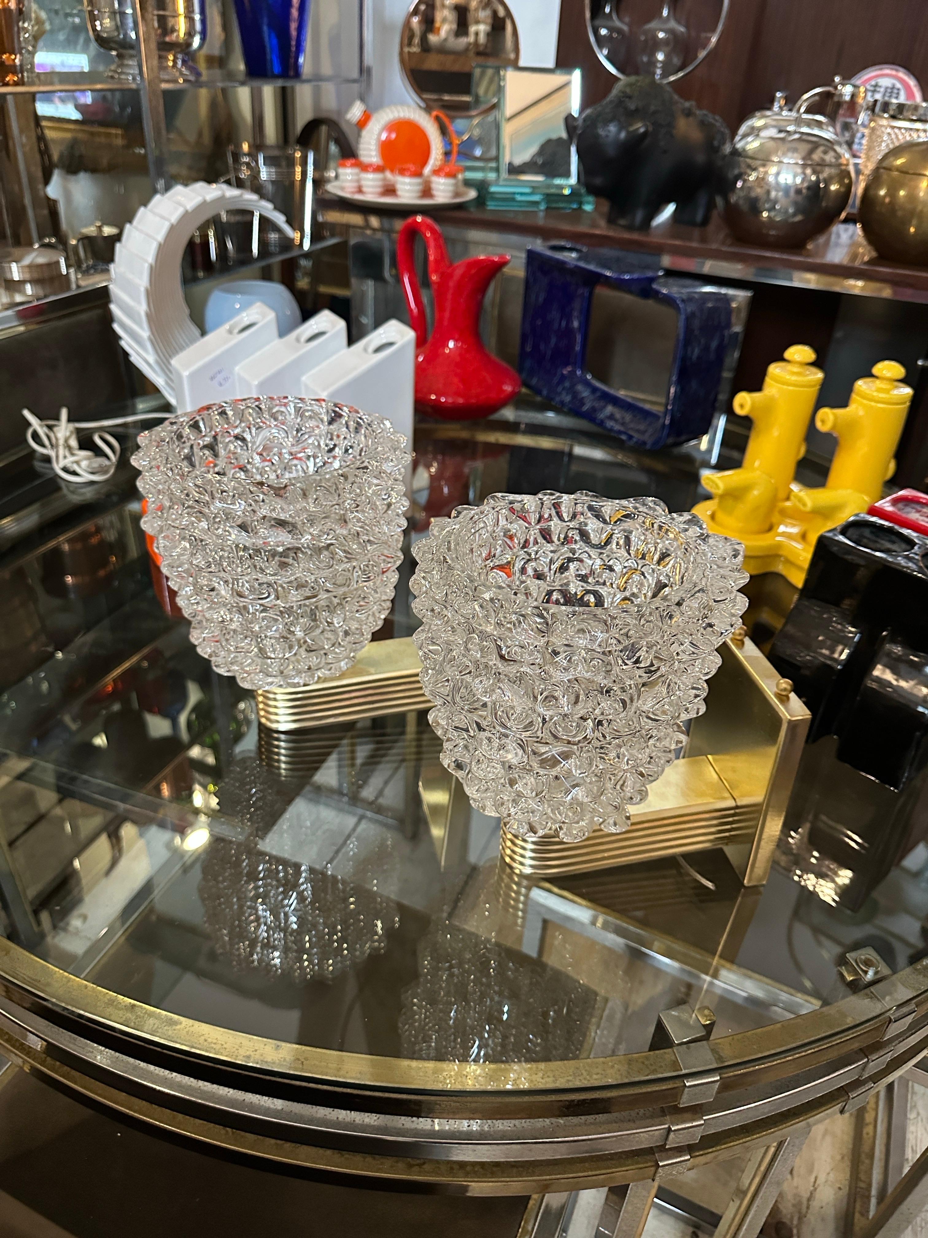 Two 1980 Barovier Style Mid-Century Modern Brass and Rostrato Glass Wall Sconces 4