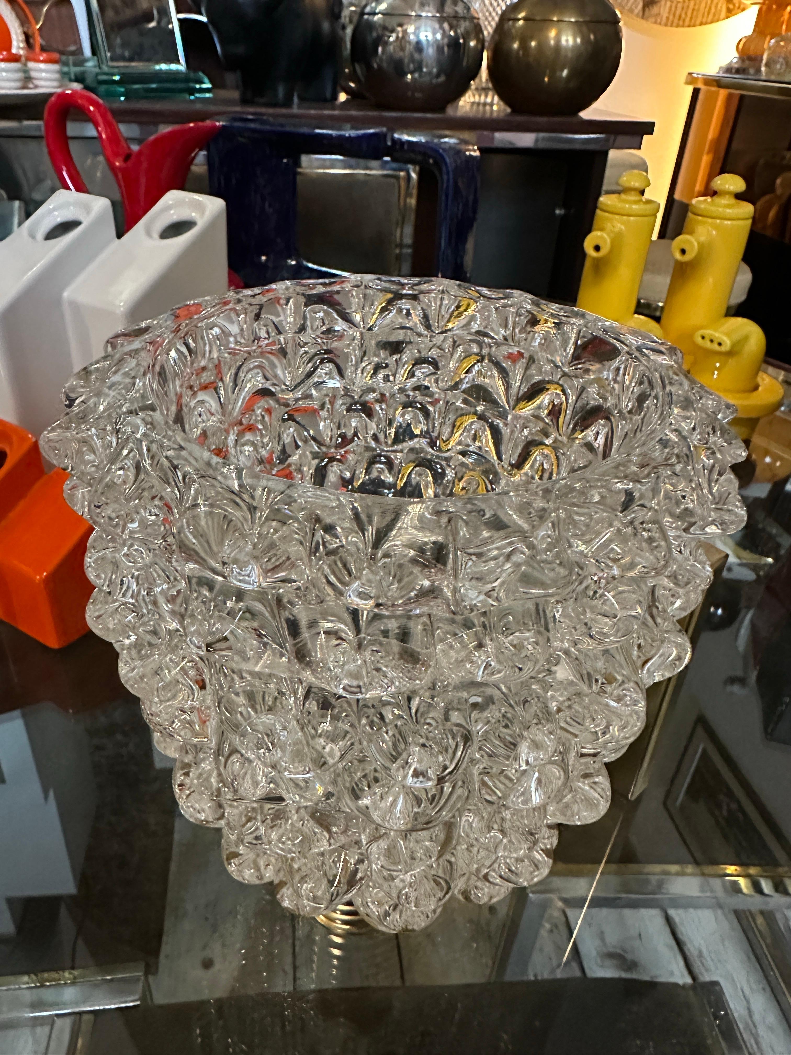Two 1980 Barovier Style Mid-Century Modern Brass and Rostrato Glass Wall Sconces 8