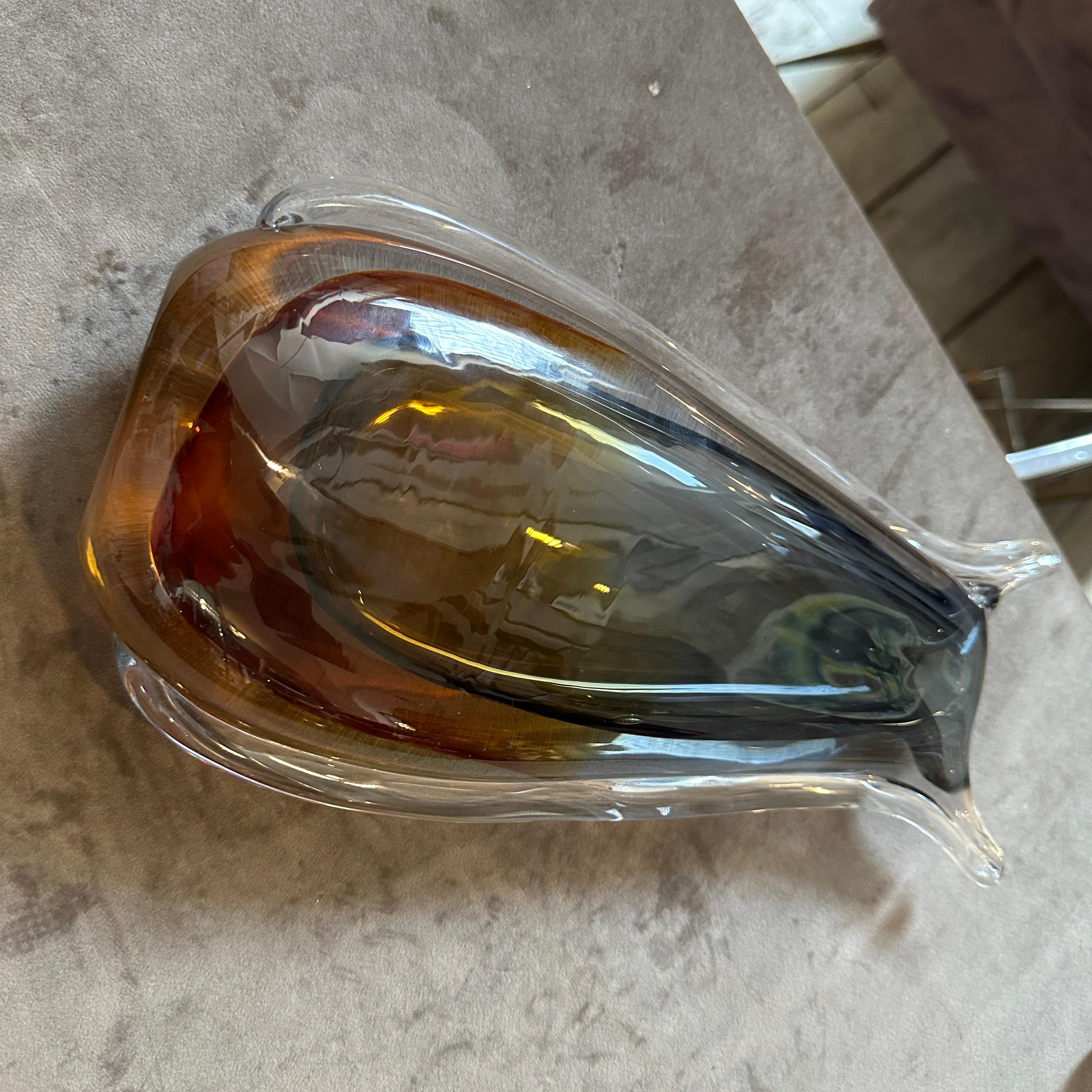 Italiano Vaso moderno anni '70 in vetro di Murano Glass Sommerso verde e marrone di Seguso in vendita