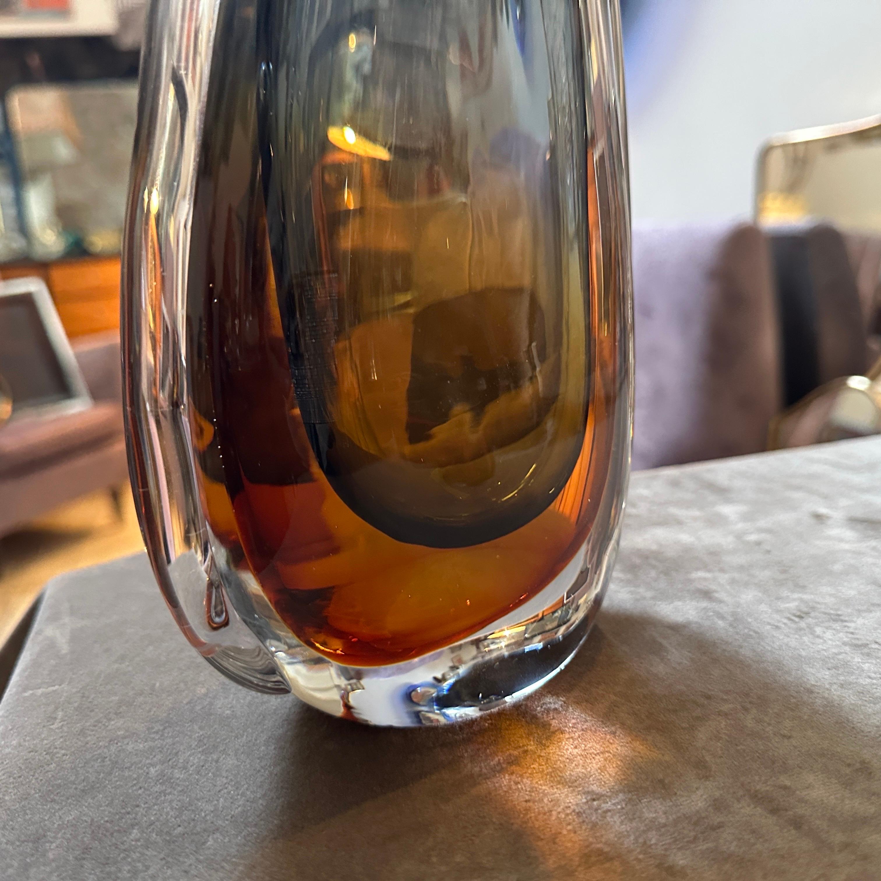 XX secolo Vaso moderno anni '70 in vetro di Murano Glass Sommerso verde e marrone di Seguso in vendita