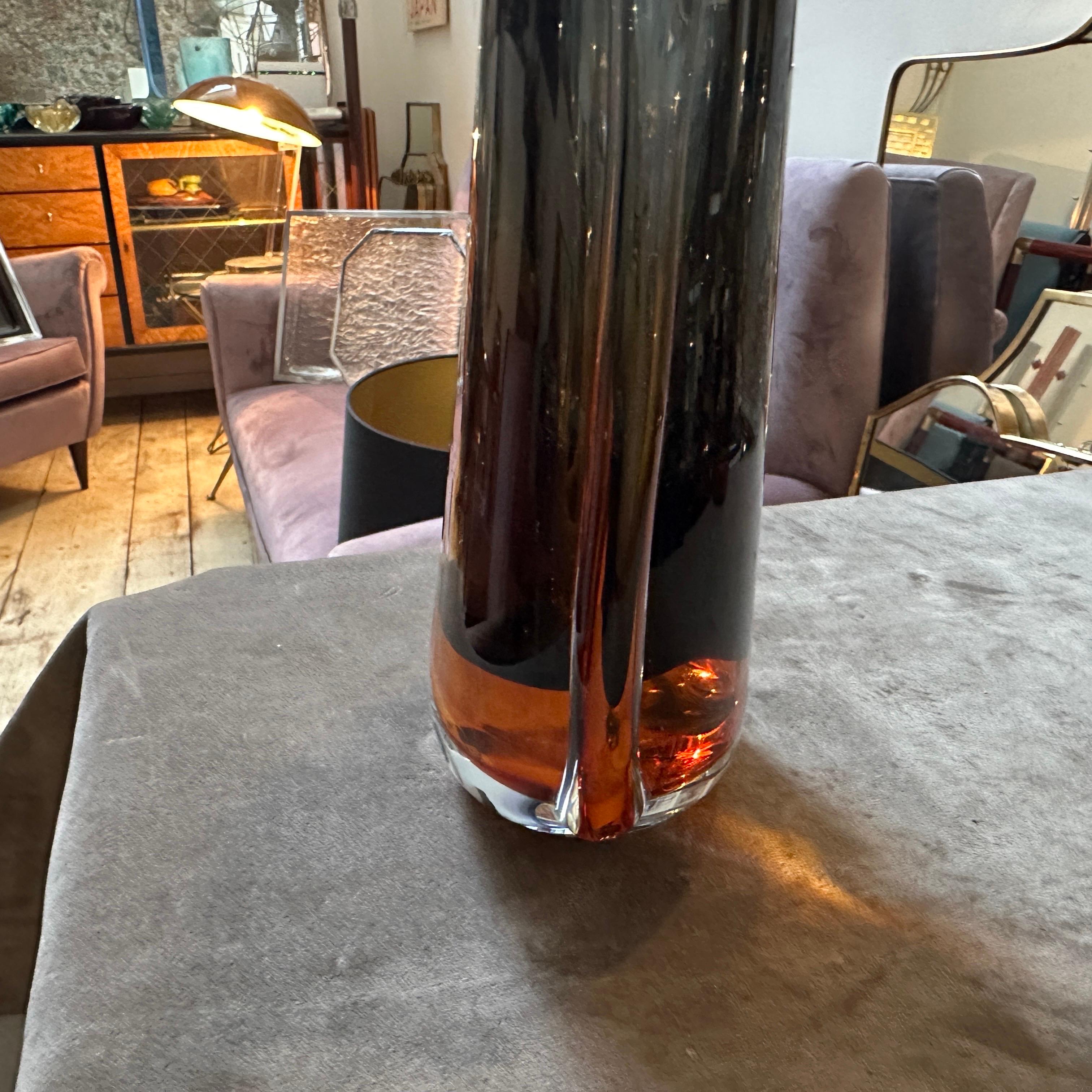 Vetro di Murano Vaso moderno anni '70 in vetro di Murano Glass Sommerso verde e marrone di Seguso in vendita