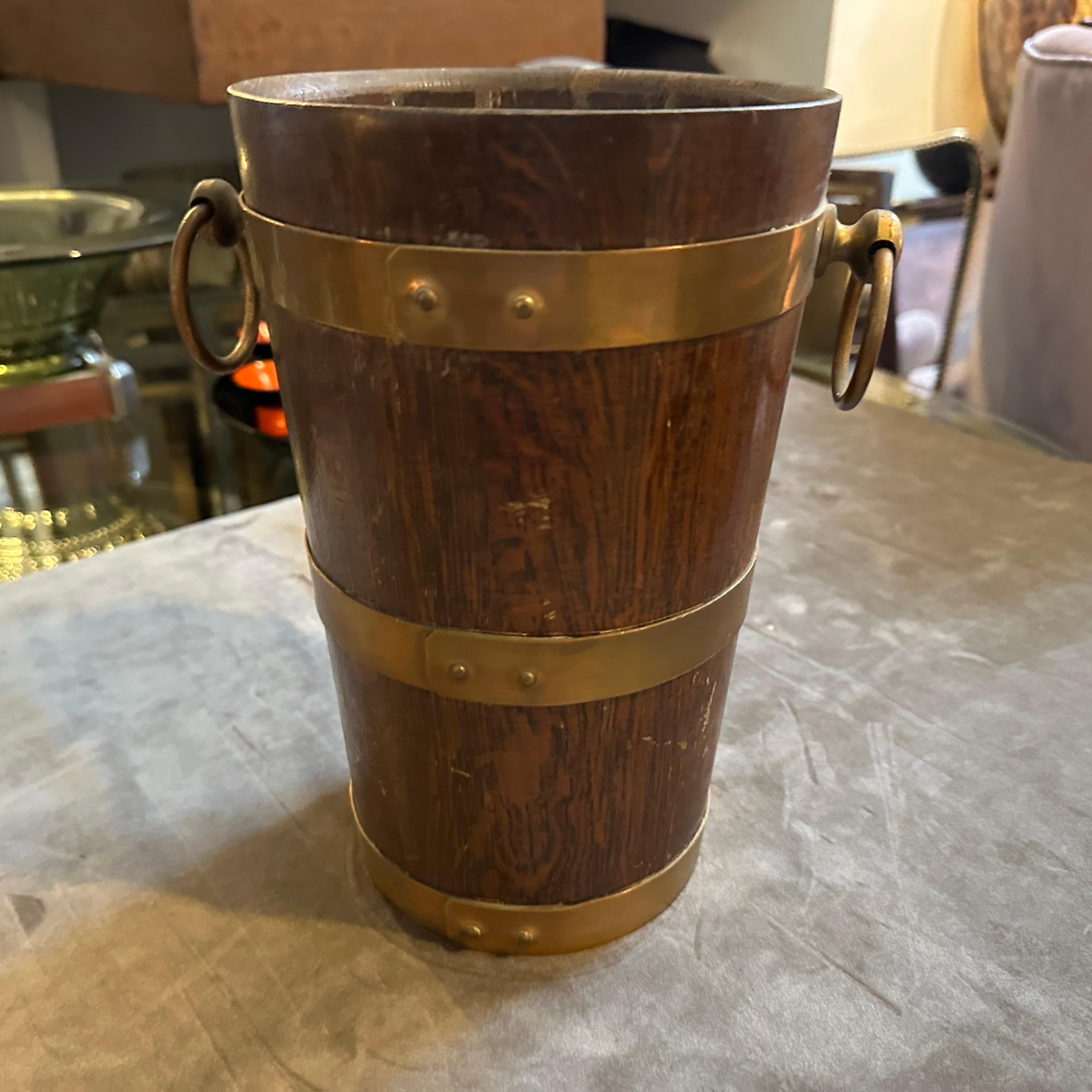Französischer Weinkühler aus Eichenholz und Kupfer von Geraud Lafitte, Art Deco 1940 (Handgefertigt) im Angebot