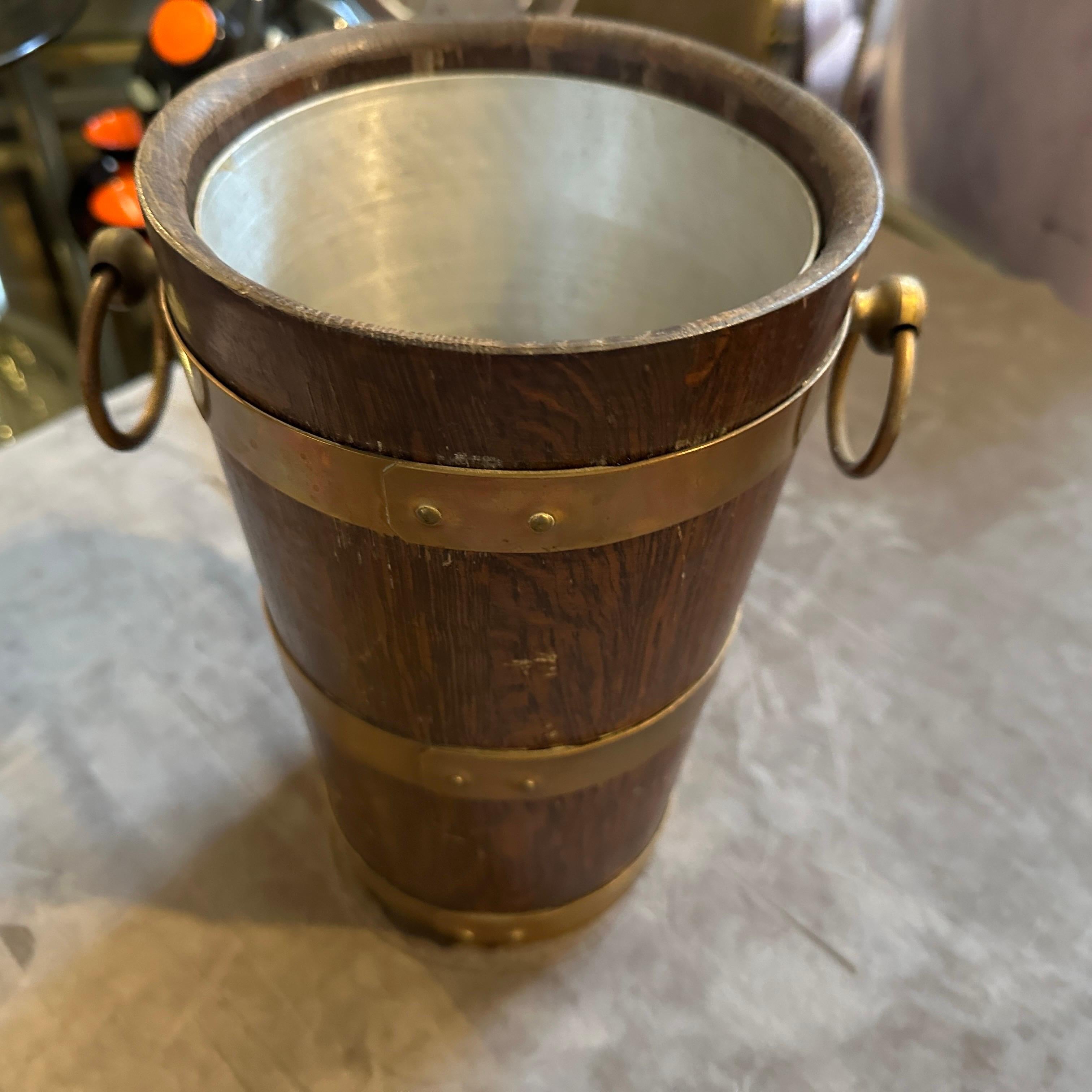 Französischer Weinkühler aus Eichenholz und Kupfer von Geraud Lafitte, Art Deco 1940 im Zustand „Gut“ im Angebot in Aci Castello, IT
