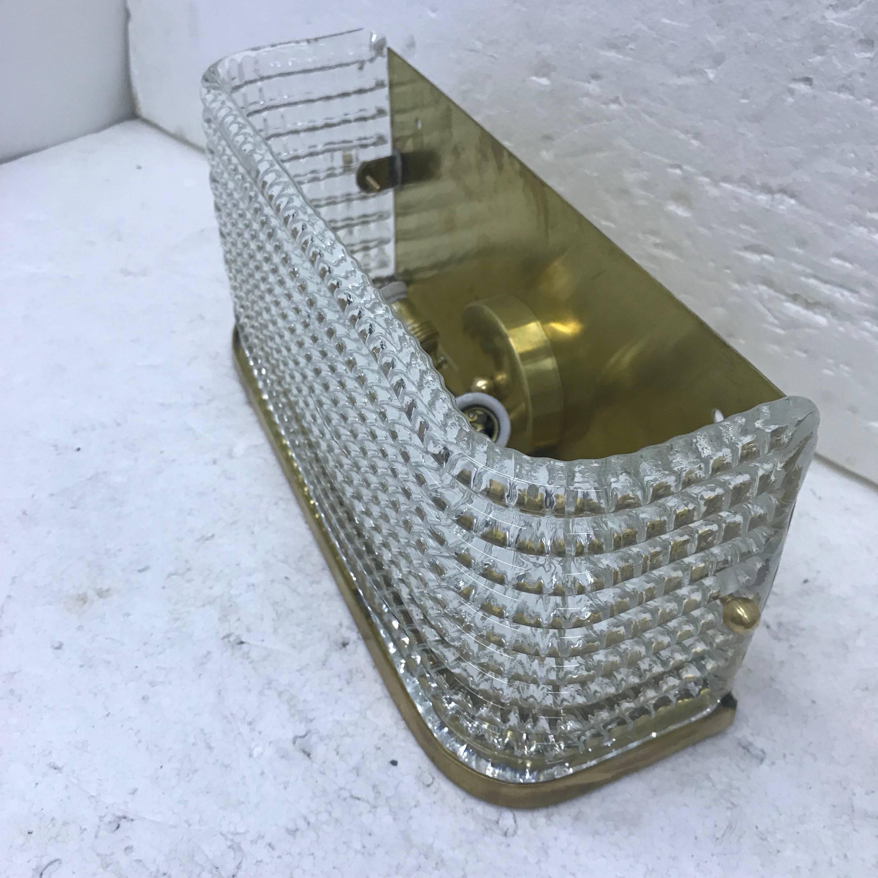 Two Mid-Century Modern Italian Brass and Glass Rectangular Wall Sconces, 1970 1