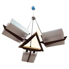 Italienischer Kronleuchter aus Teakholz, Messing und Glas, Mid-Century Modern, 1950er Jahre