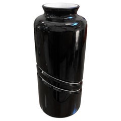 Vintage 1980s Modernist Black and White Murano Glass Vase by De Majo