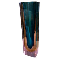 Modernistische rechteckige Vase aus facettiertem Muranoglas von Mandruzzato aus den 1970er Jahren