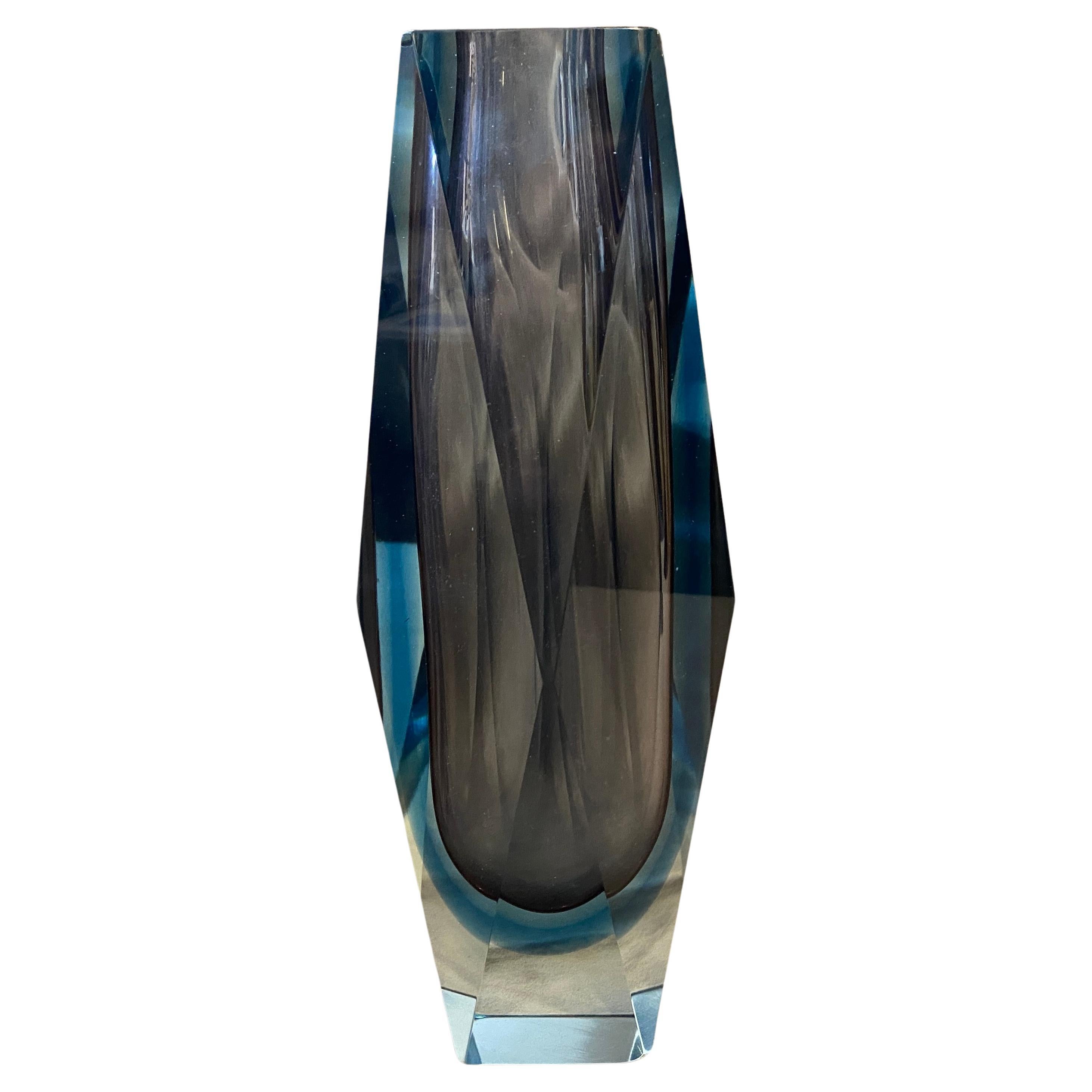 1970s Modernist Purple and Blue Faceted Murano Glass Vase by Seguso