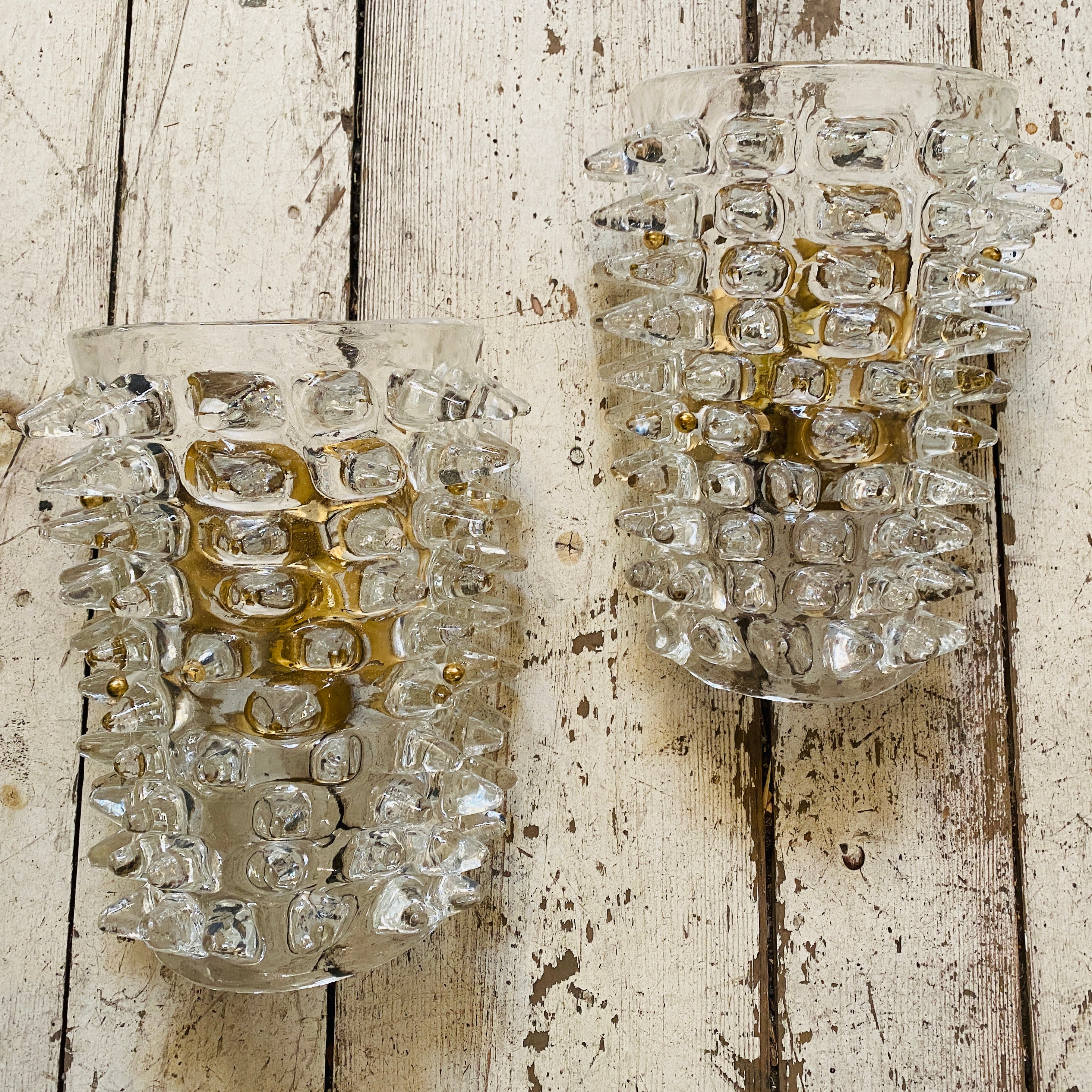 Mid-Century Modern 1980s Set of Two Barovier Style Rostrato Murano Glass Huge Wall Sconces