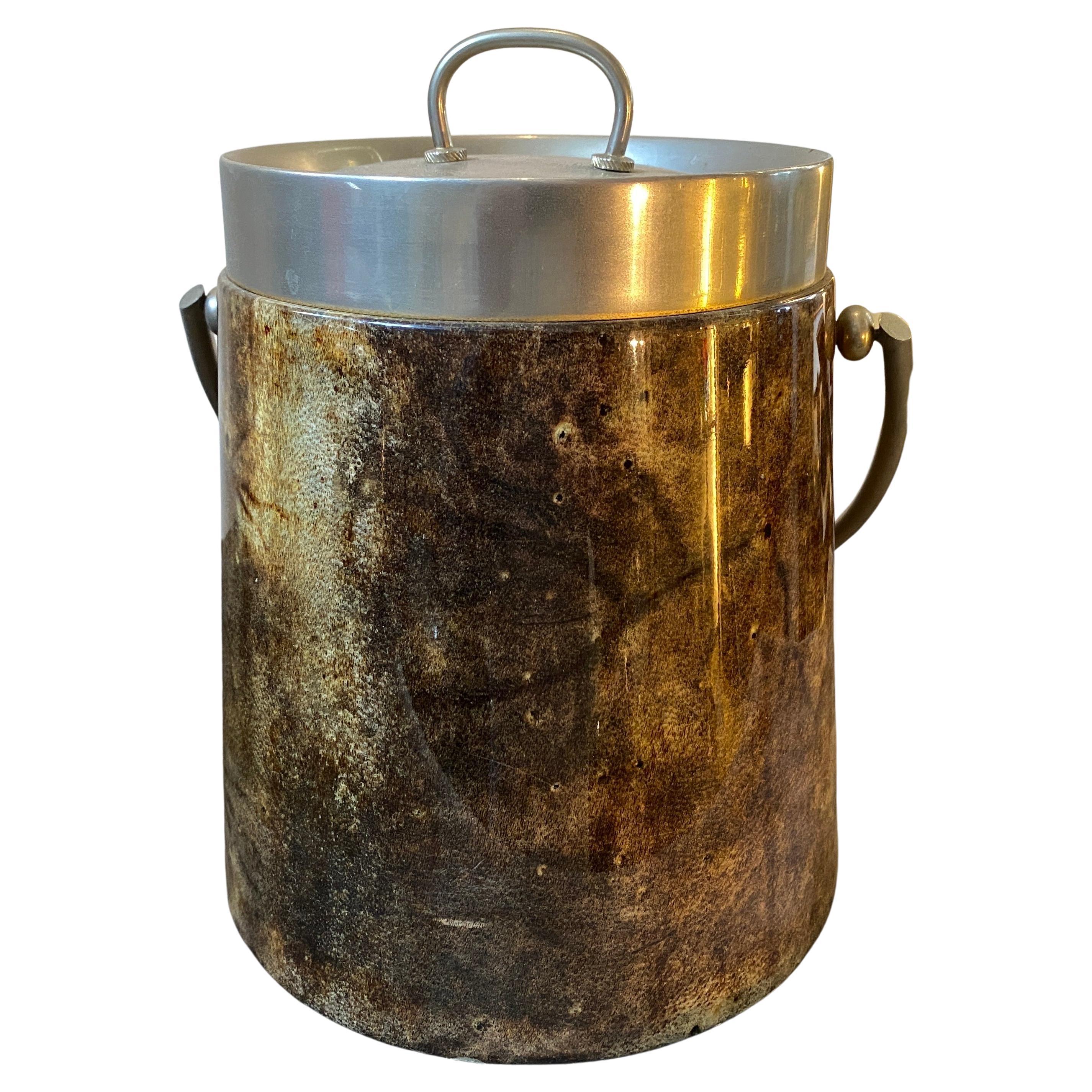 1960s Aldo Tura Mid-Century Modern Goatskin and Metal Italian Ice Bucket