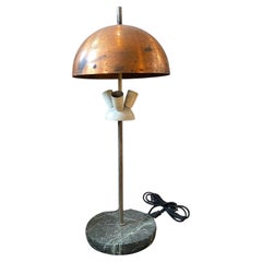 Retro 1950s, Mid-Century Modern Industrial Marble and Copper Italian Table Lamp
