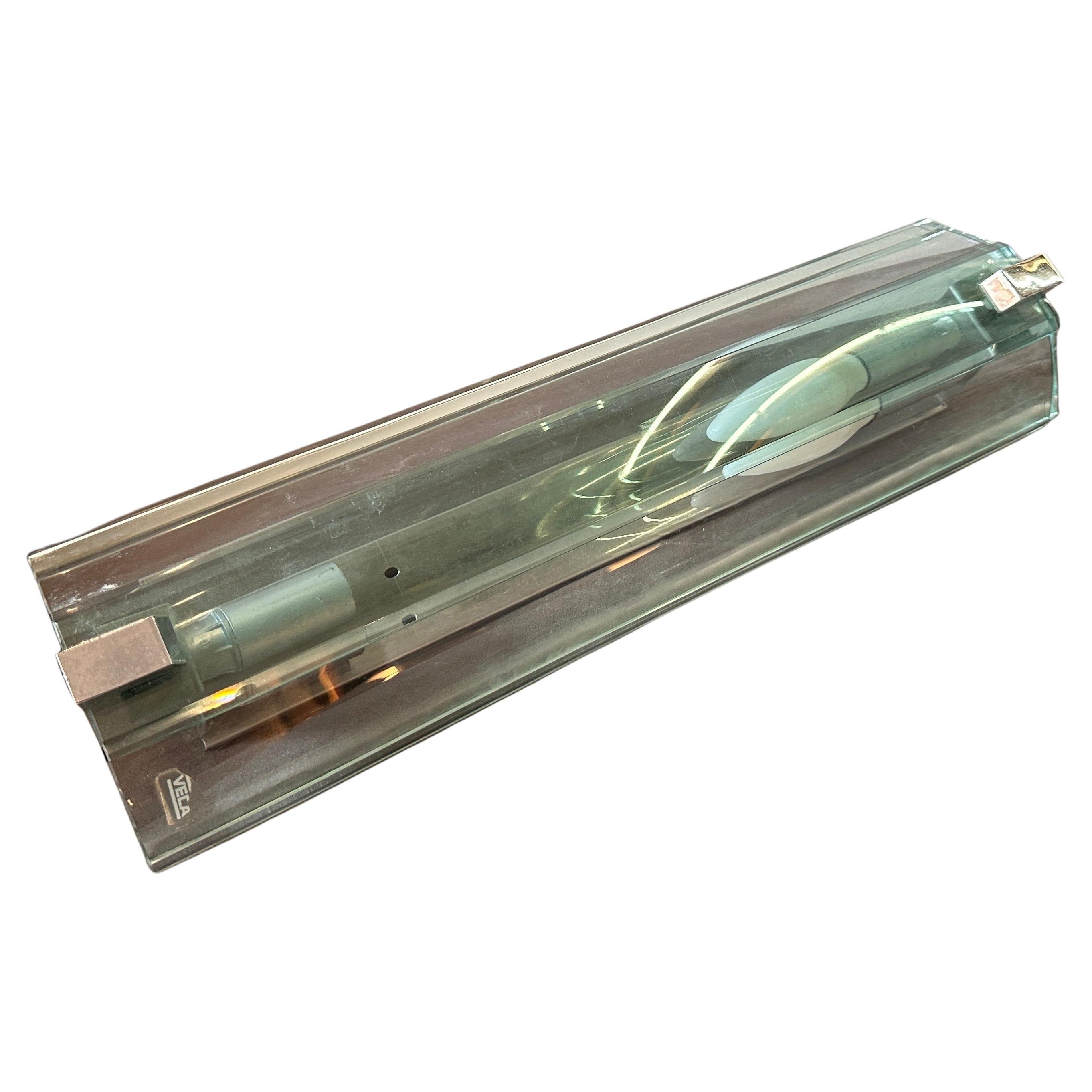 1960s Space Age Rectangular Glass and Chromed Metal Italian Wall Sconce by Veca