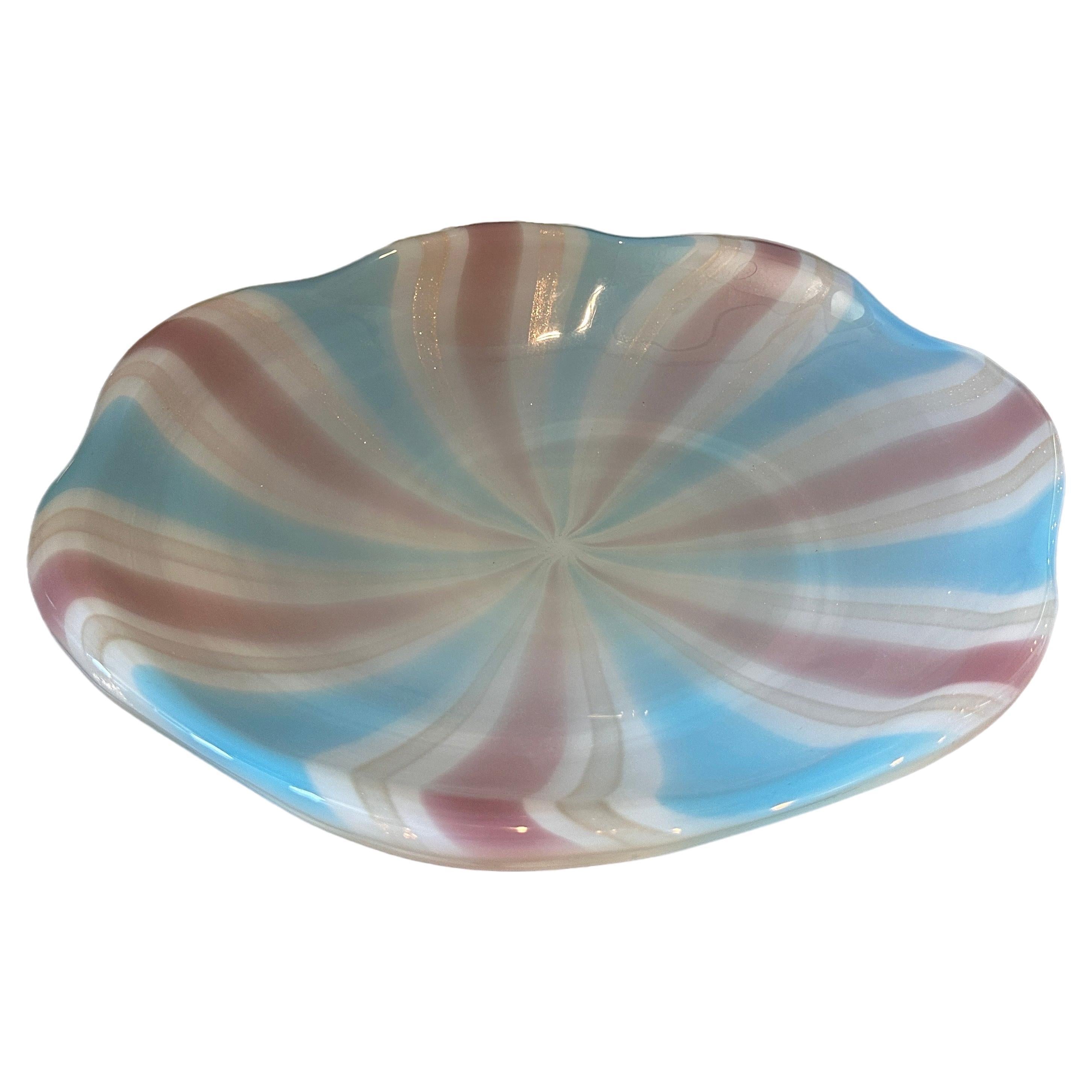 1970s Venini style Mid-Century Modern Striped Murano Glass Round Bowl For Sale