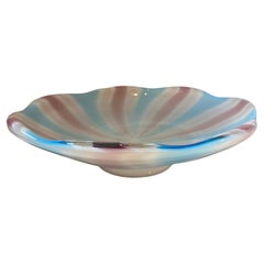 1970s Venini style Mid-Century Modern Striped Murano Glass Round Bowl