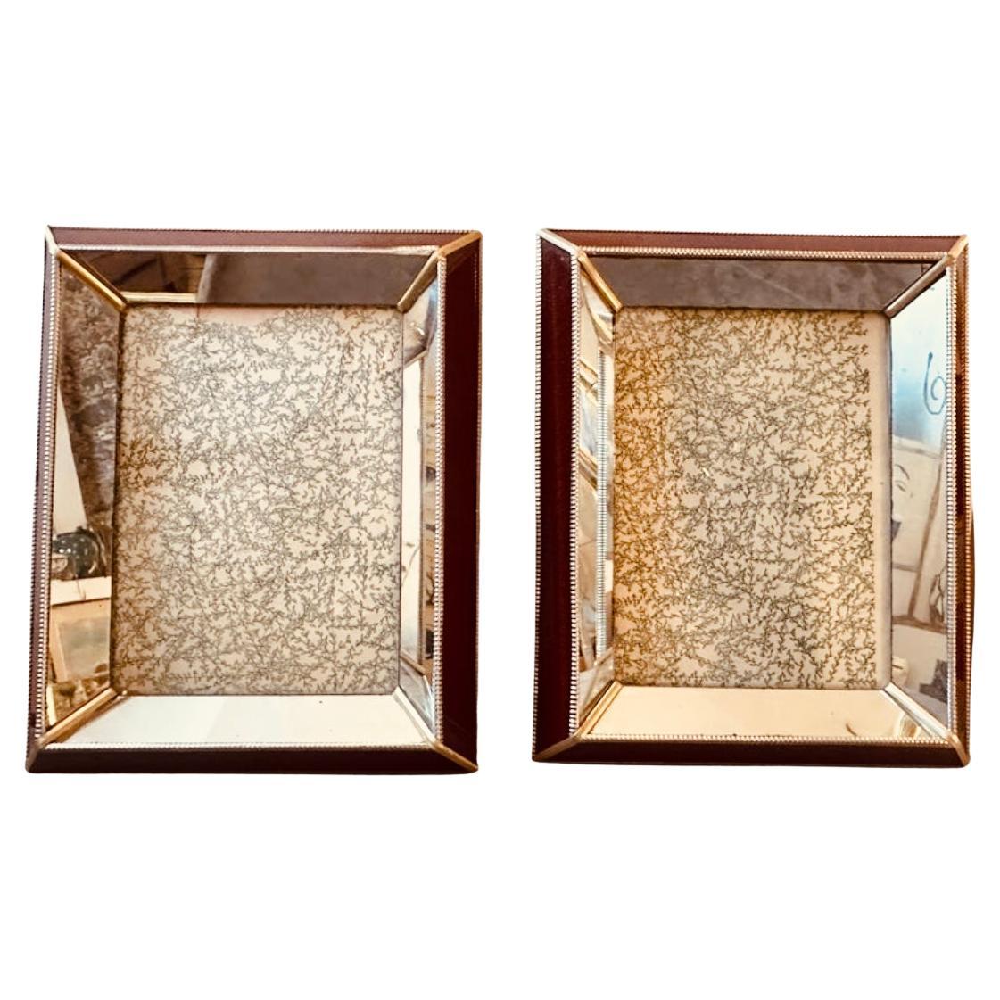 Due cornici italiane Art Deco anni '30 in ottone, borgogna e vetro specchiato