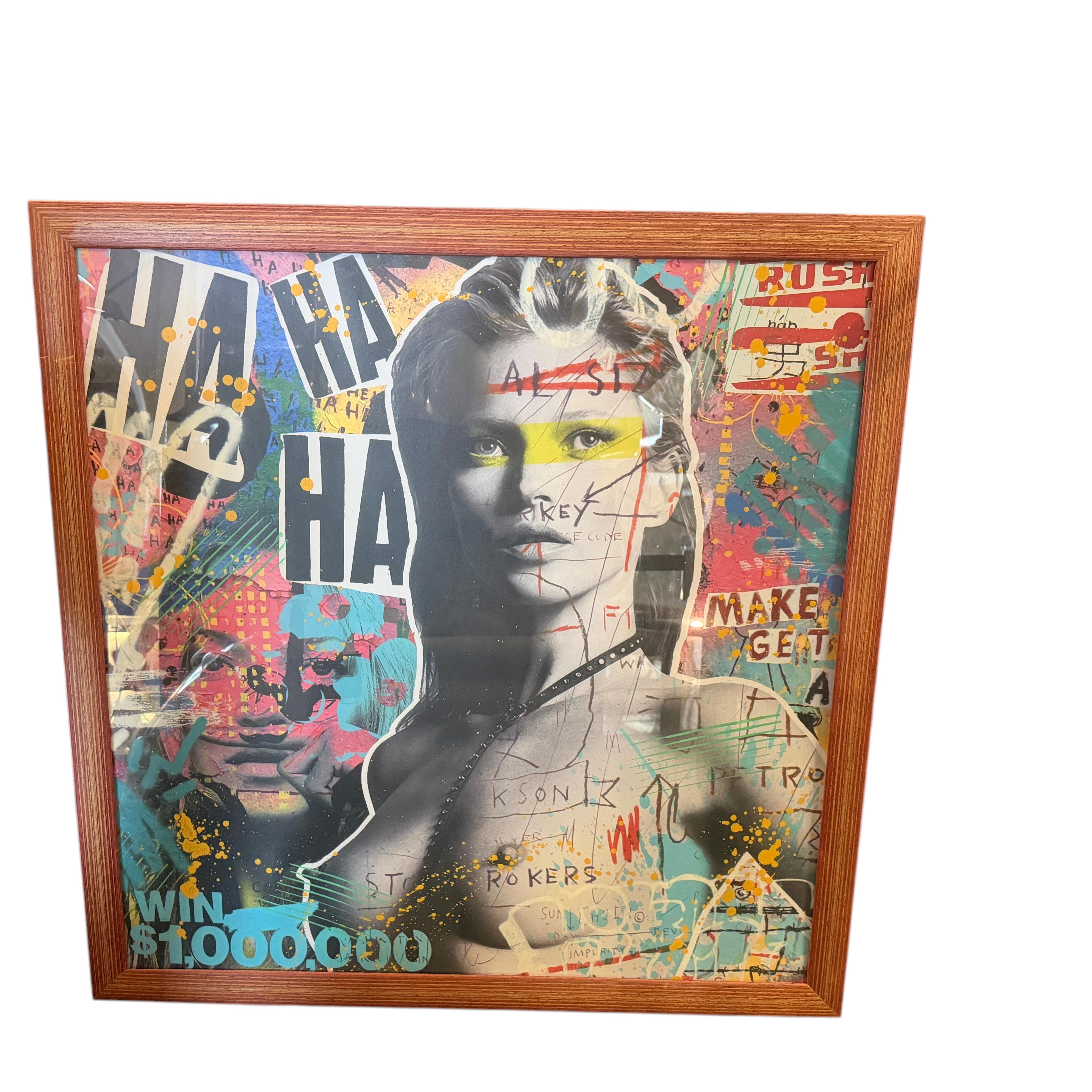 Kate Moss, A Street Art Mixed Media auf Papier, von Hand verschönert von Airoh