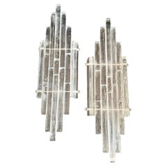 Two 1970s Albano Poli Modernist Clear Stacked Glass Poliarte Linea Wall Sconces