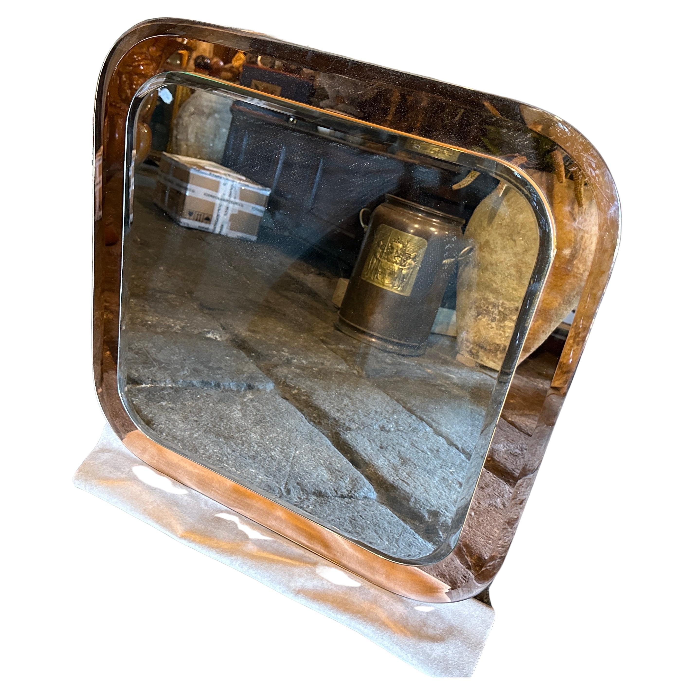 Quadratischer Wandspiegel aus rosa und klarem Glas von Lupi Cristal Luxor, Space Age, 1970er Jahre im Angebot