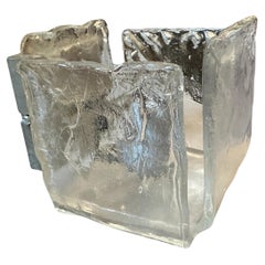 1970s Modernist Ice Murano Glass Square Wall Sconces by Toso