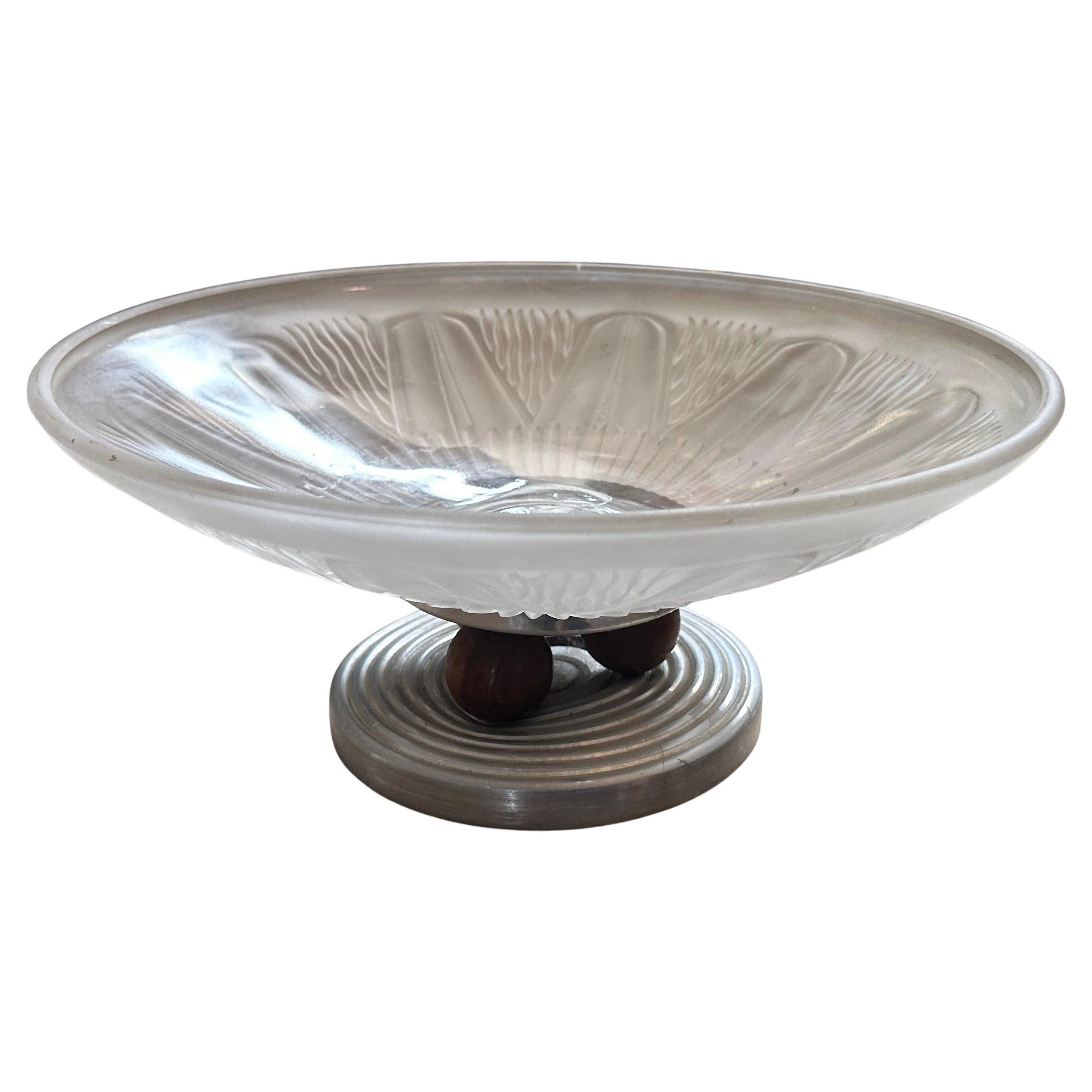 1930s Art Deco Aluminum Wood and Opalescent Glass French Centerpiece