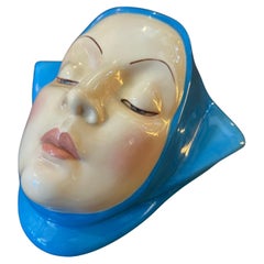 Vintage 1950s Ceramic Plaque of a Girl With Blue Scarf by Helen Koenig Scavini for Lenci