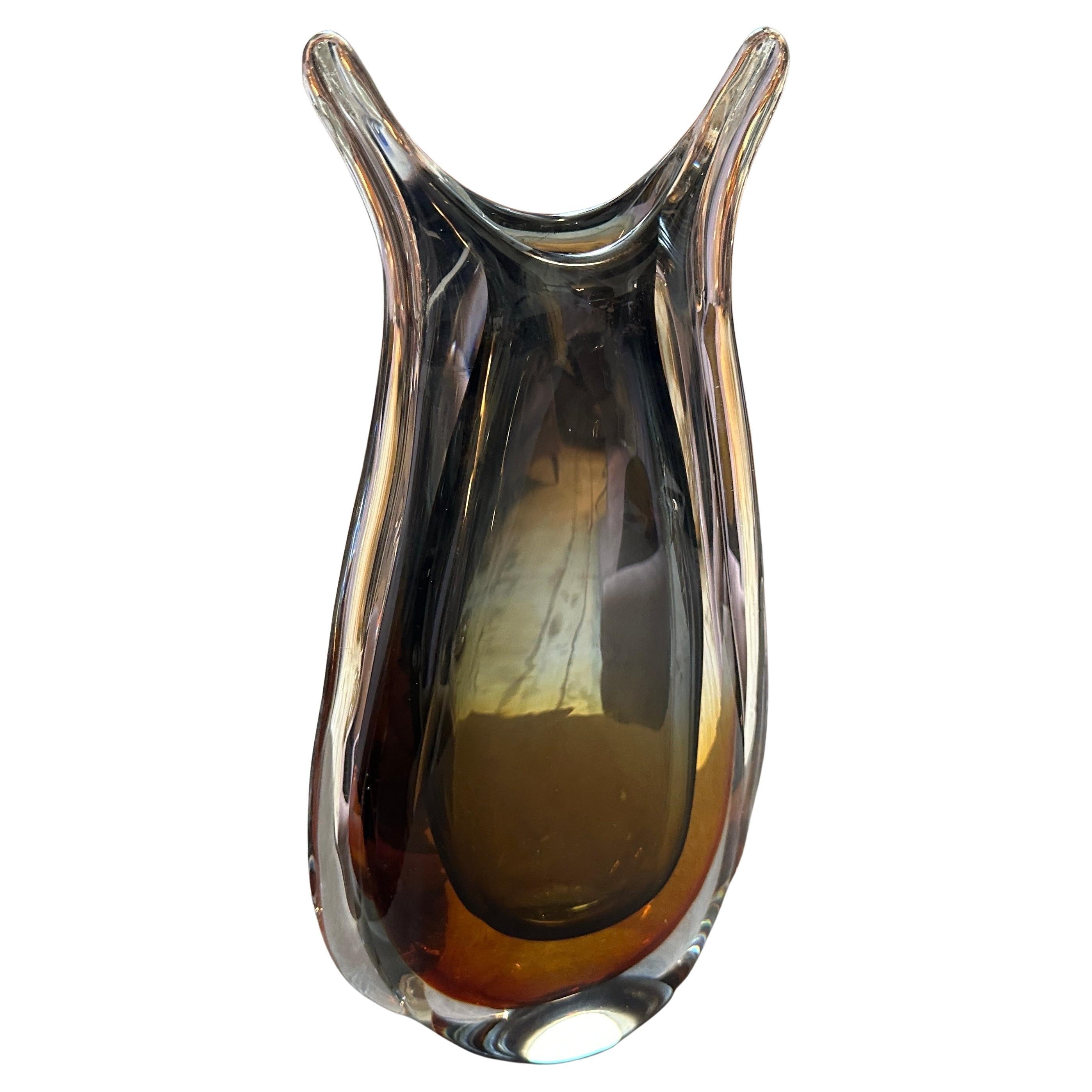 Vaso moderno anni '70 in vetro di Murano Glass Sommerso verde e marrone di Seguso in vendita